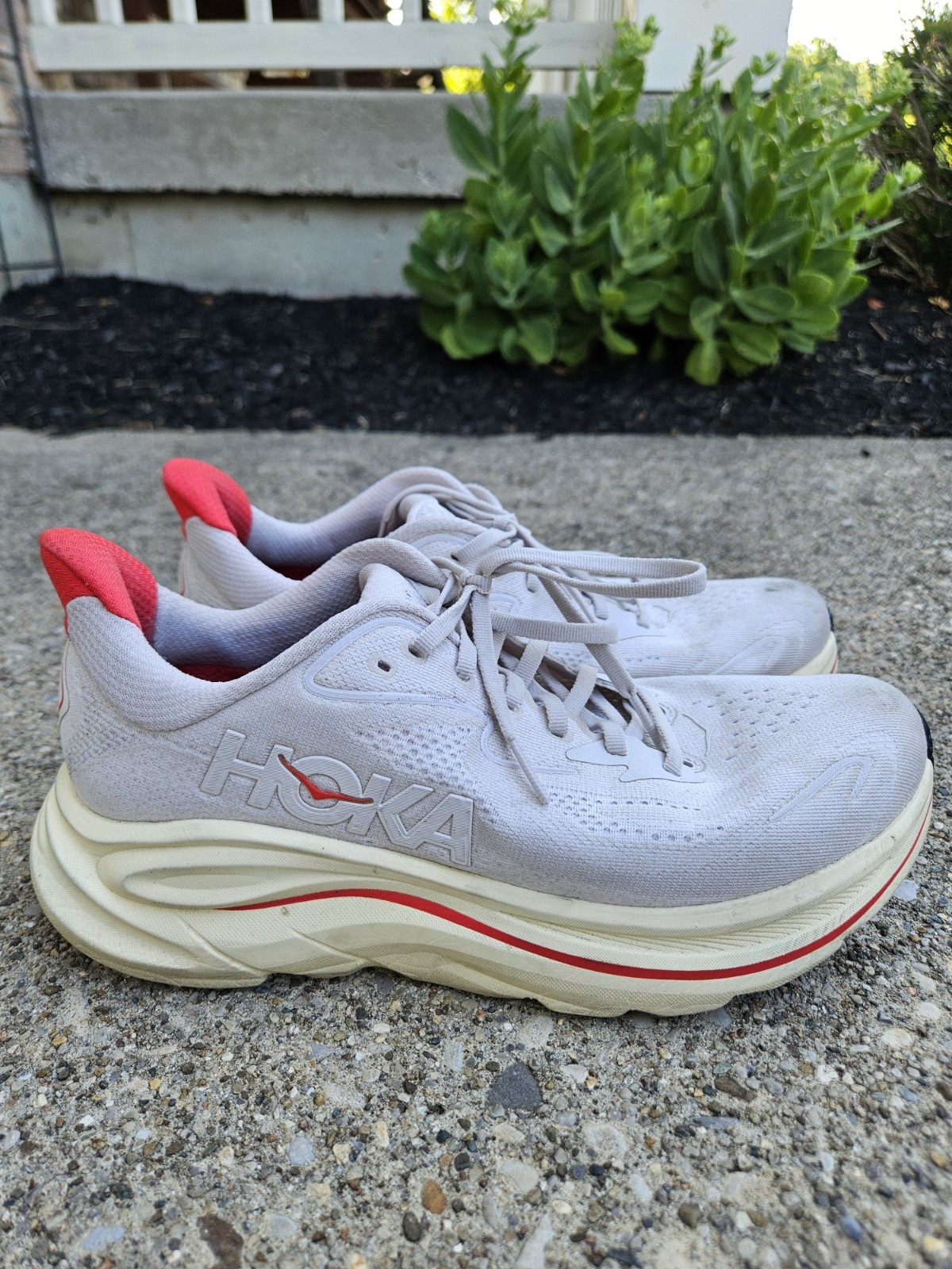 Womens Hoka One One Clifton 10 Stucco Grey Cerise Running Shoes Size 9.5 B