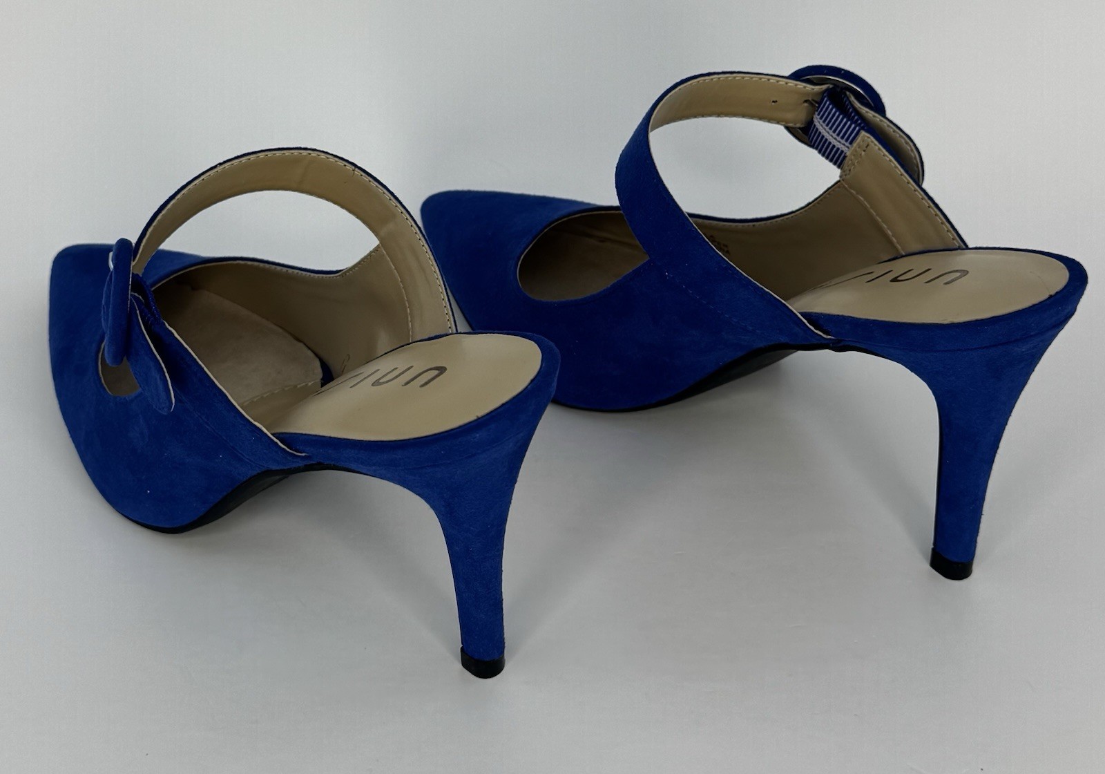 TITLE Unisa Blue Suede Mary Jane Mule Pumps Pointed Toe Heels Size 8M NIB