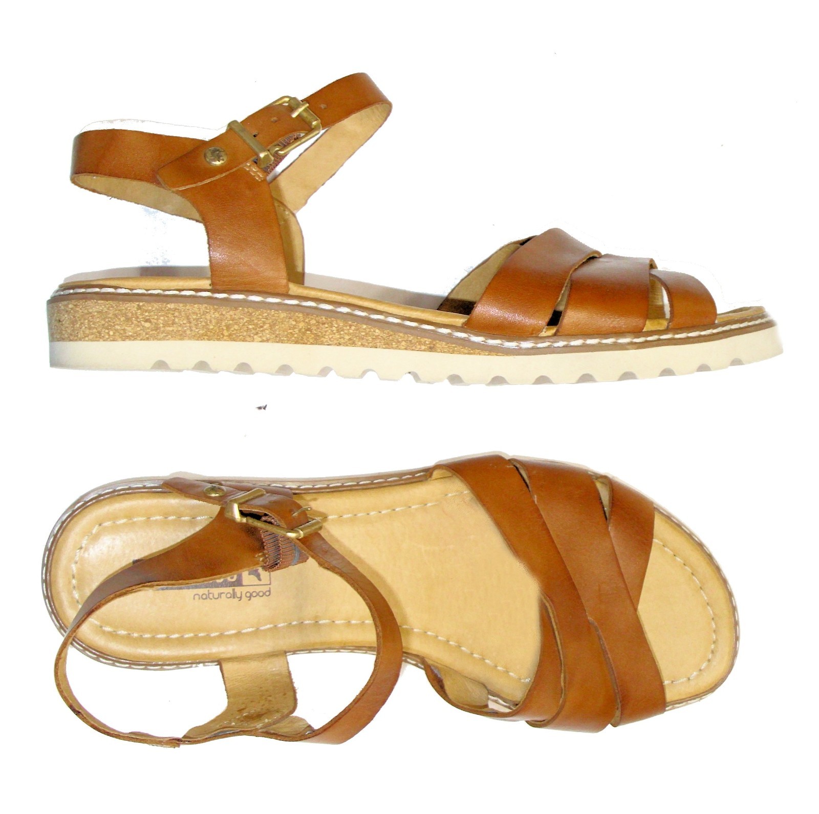 PILOLINOS Alcudia 9 /40 Brandy Calfskin Leather Slingback Buckle Strappy Sandals