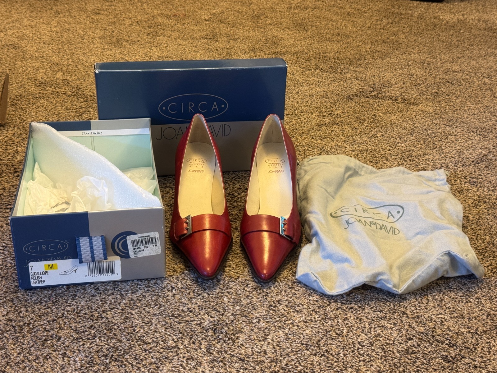NIB Circa Joan & David CJ Calliope Red Leather Pumps Sz 7M Deadstock w/ Dust Bag