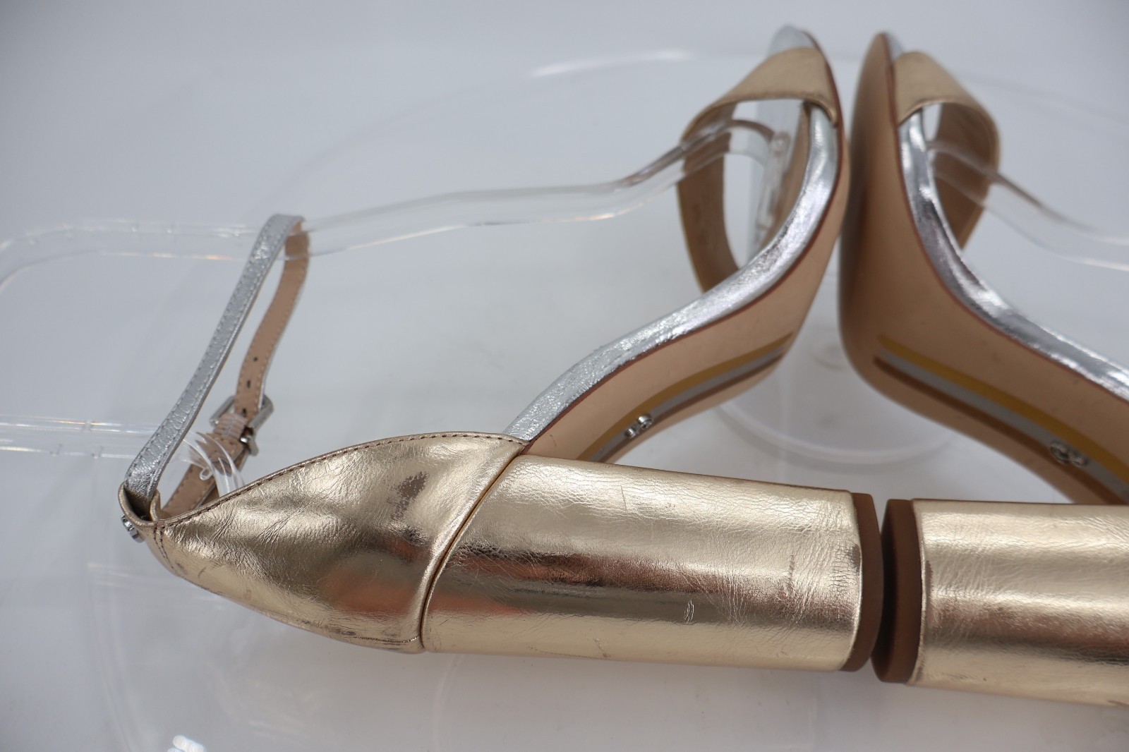 Sam Edelman Womens Yaro Sandals Ankle Strap Block Heel Gold Silver Size 9.5