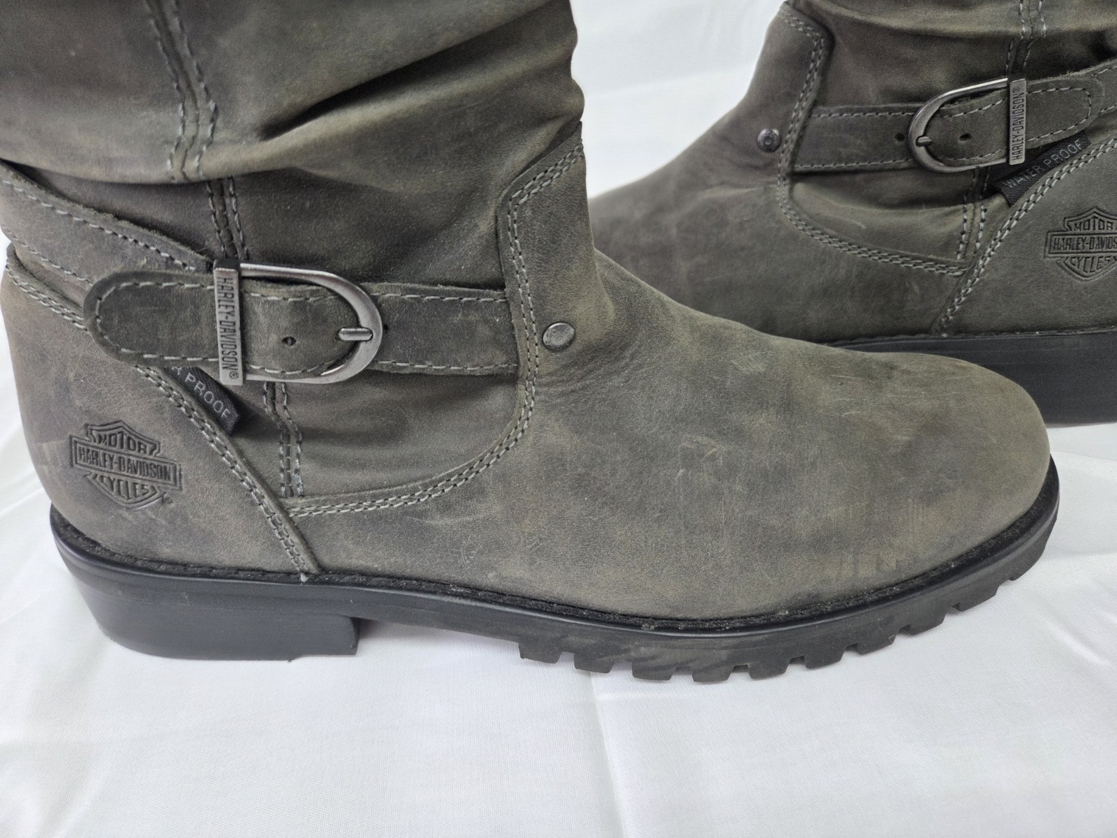 Harley Davidson Almand Waterproof Slate Grey Leather Biker Boots Women’s Size 10
