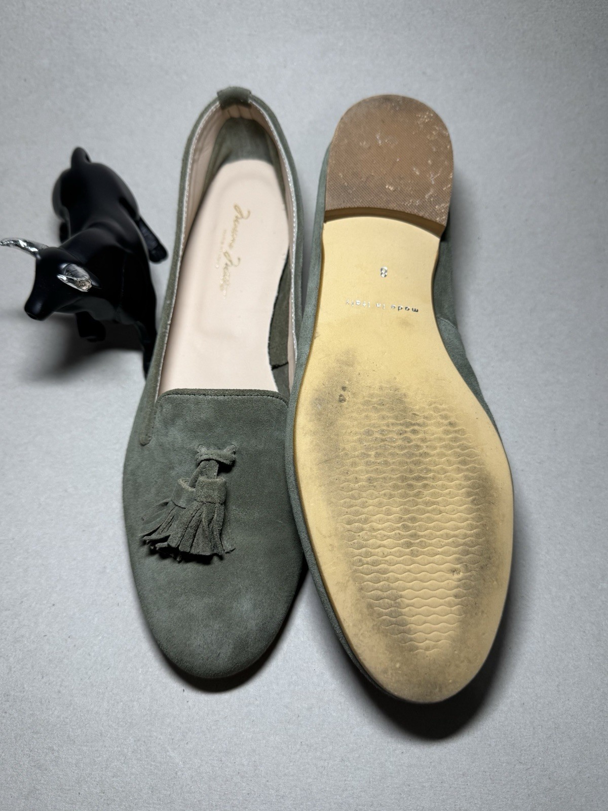Massimo Matteo Green Suede Tasseled Loafer Flats Slip-On Almond Toe US 8