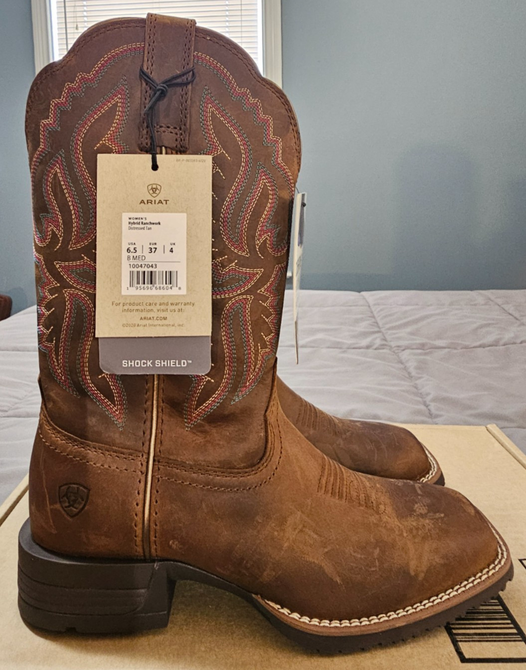 Ariat® (Women’s 6.5 B) Hybrid Ranchwork™ Western Boot in Distressed Tan – $220