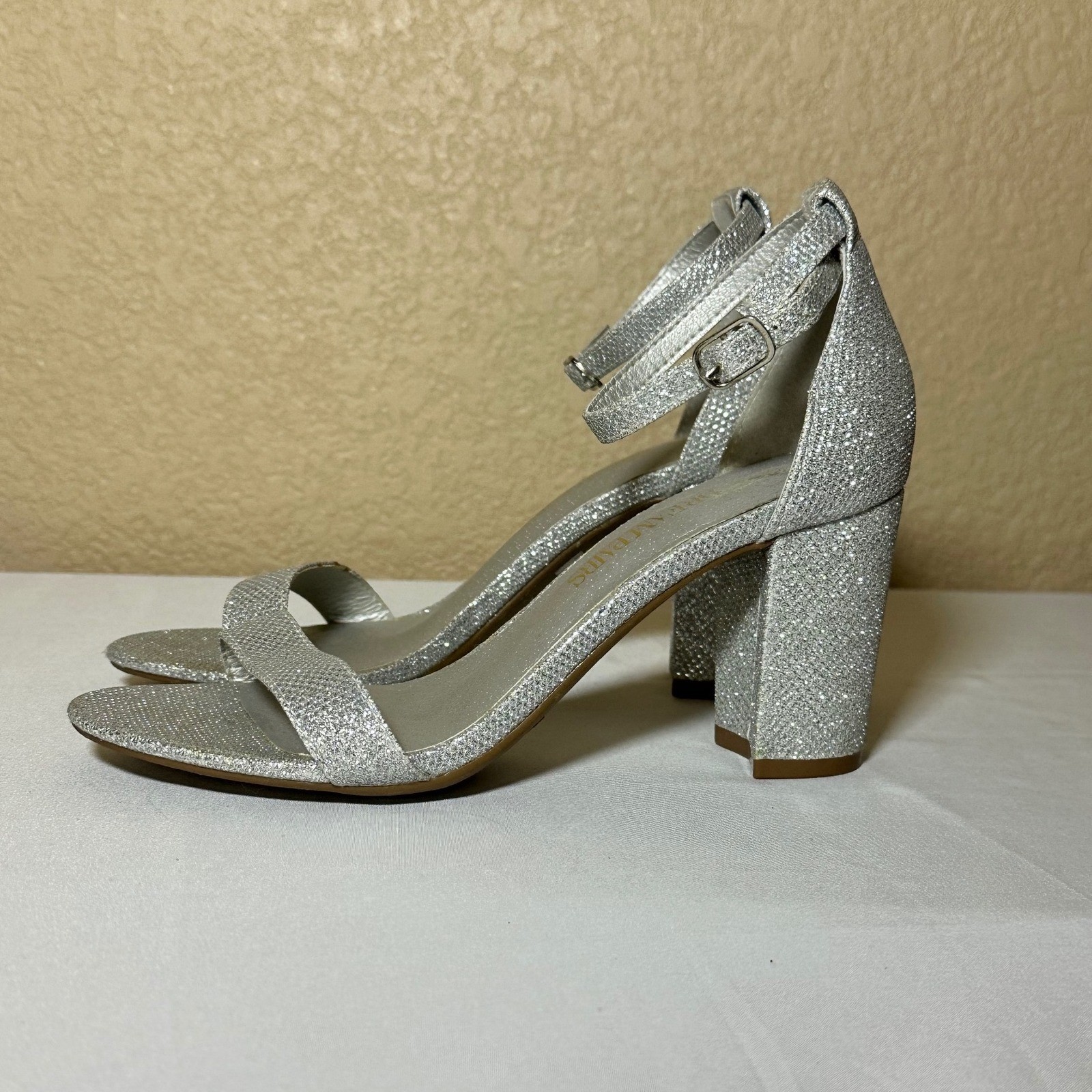 Dream Pairs Women Silver Glitter Block Heel Sandals Ankle Strap Dress Shoes 5.5
