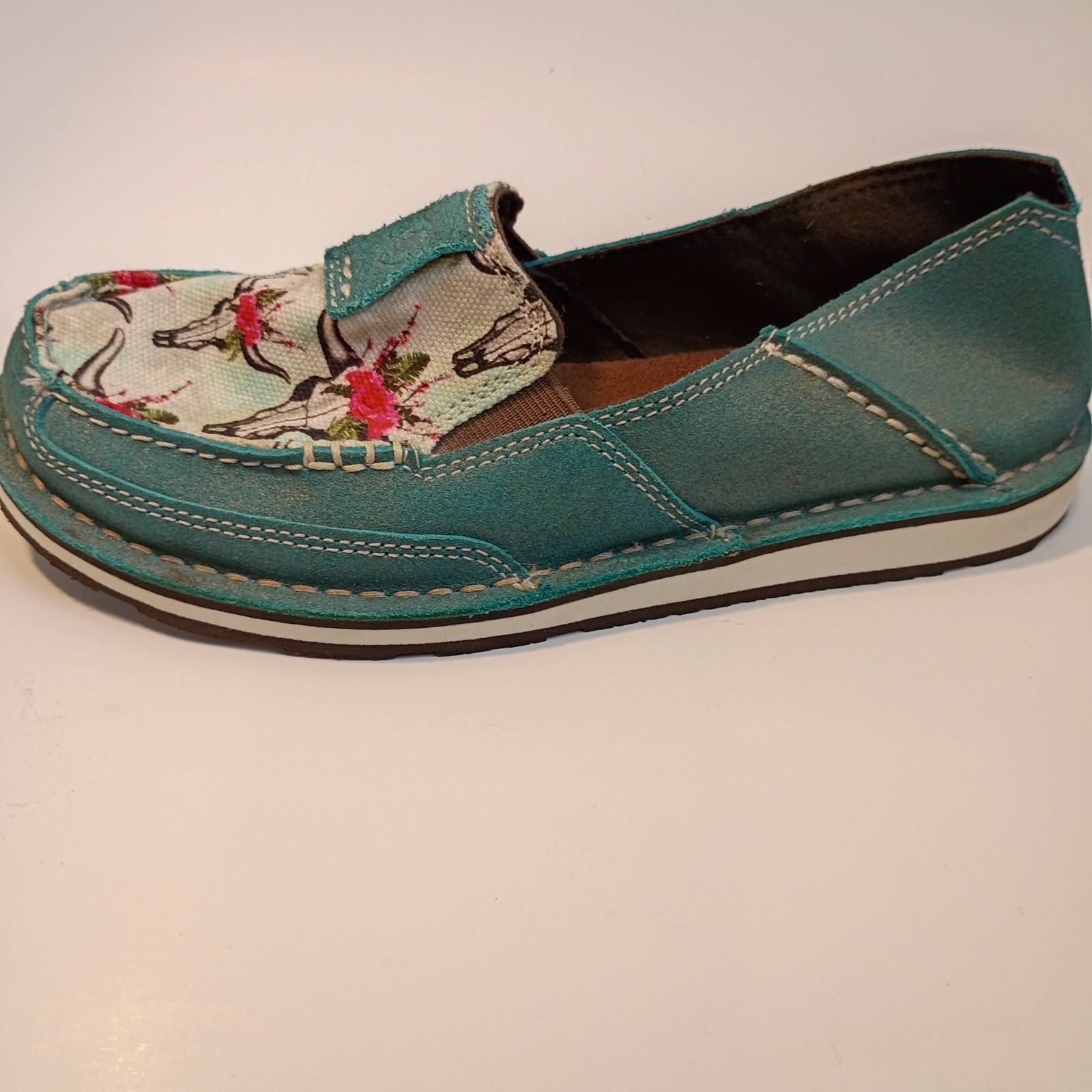Ariat Cruiser Turquoise Teal Suede Longhorn Floral Slip On Shoes Womens Loafers