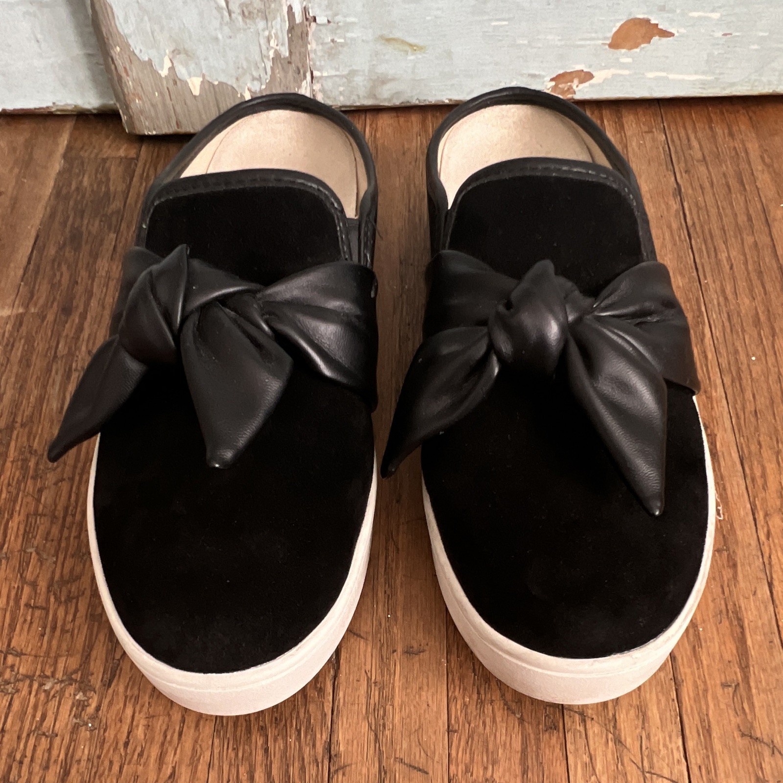 Women’s Spenco Orthotic Suede Slip-On Mule Flats w/Bow Black & Gray US 8.5