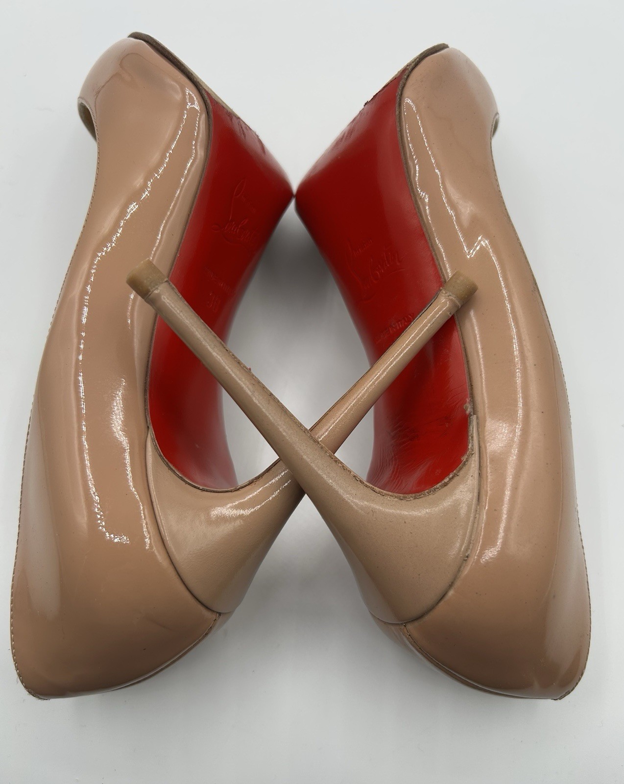 Christian Louboutin Pigalle Follies 100 Heels Pumps Nude Patent Leather 38, 8