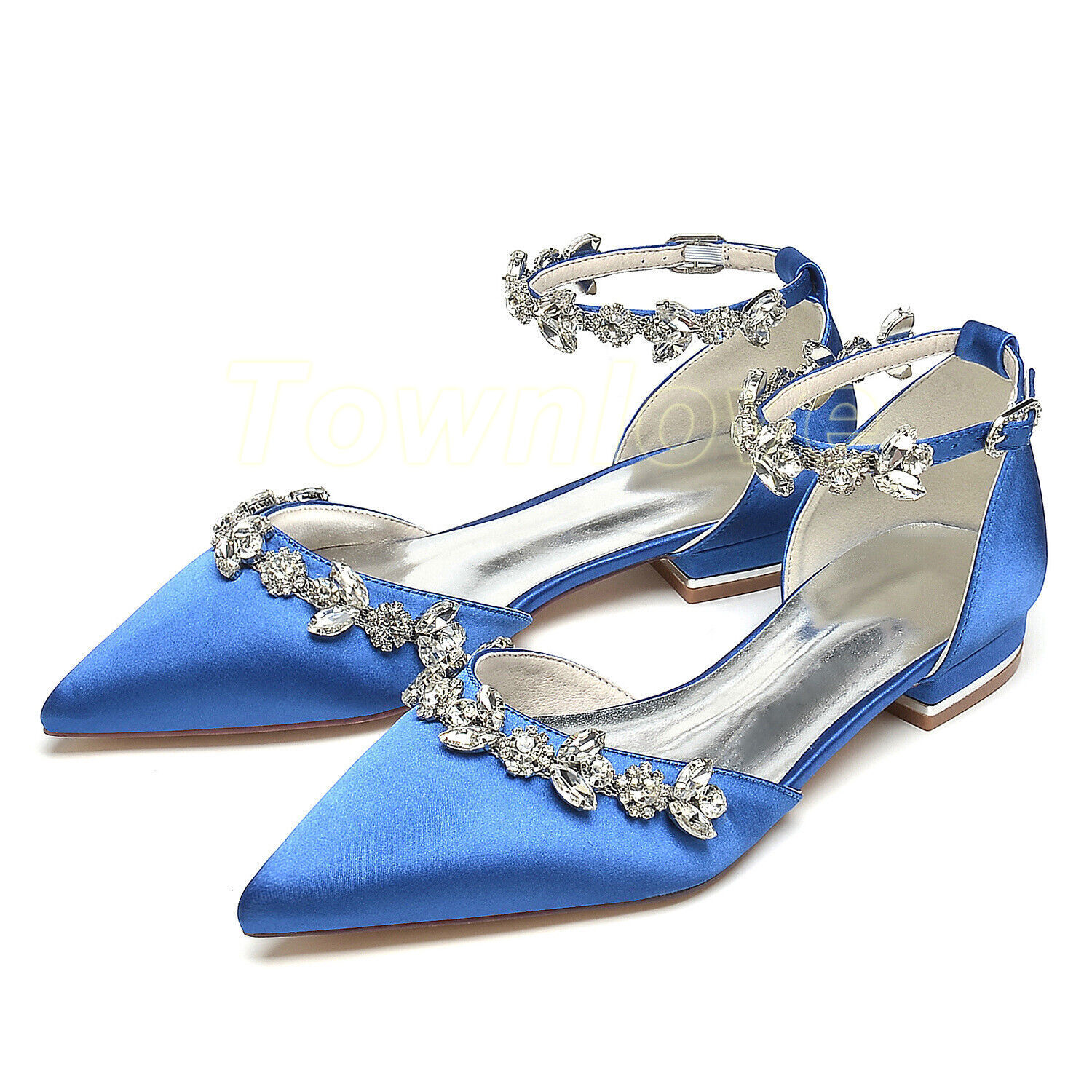 Womens Flat Heel Pointed Toe Rhinestone Chain Wedding Shoes Bridal Banquet Shoes