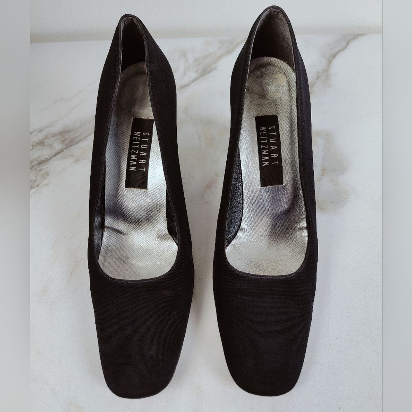 VTG Stuart Weitzman Black Fabric Covered Round Toe Pumps, Sz 10