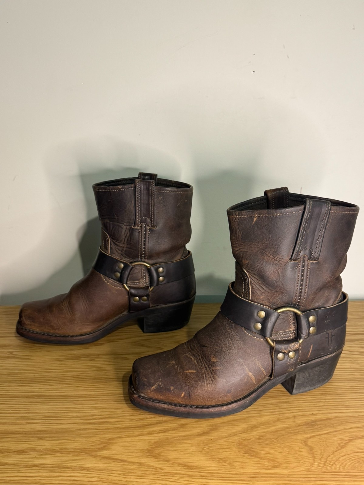 Frye Brown Leather Harness 8R Engineer Ankle Boots US Size 6 USA Made