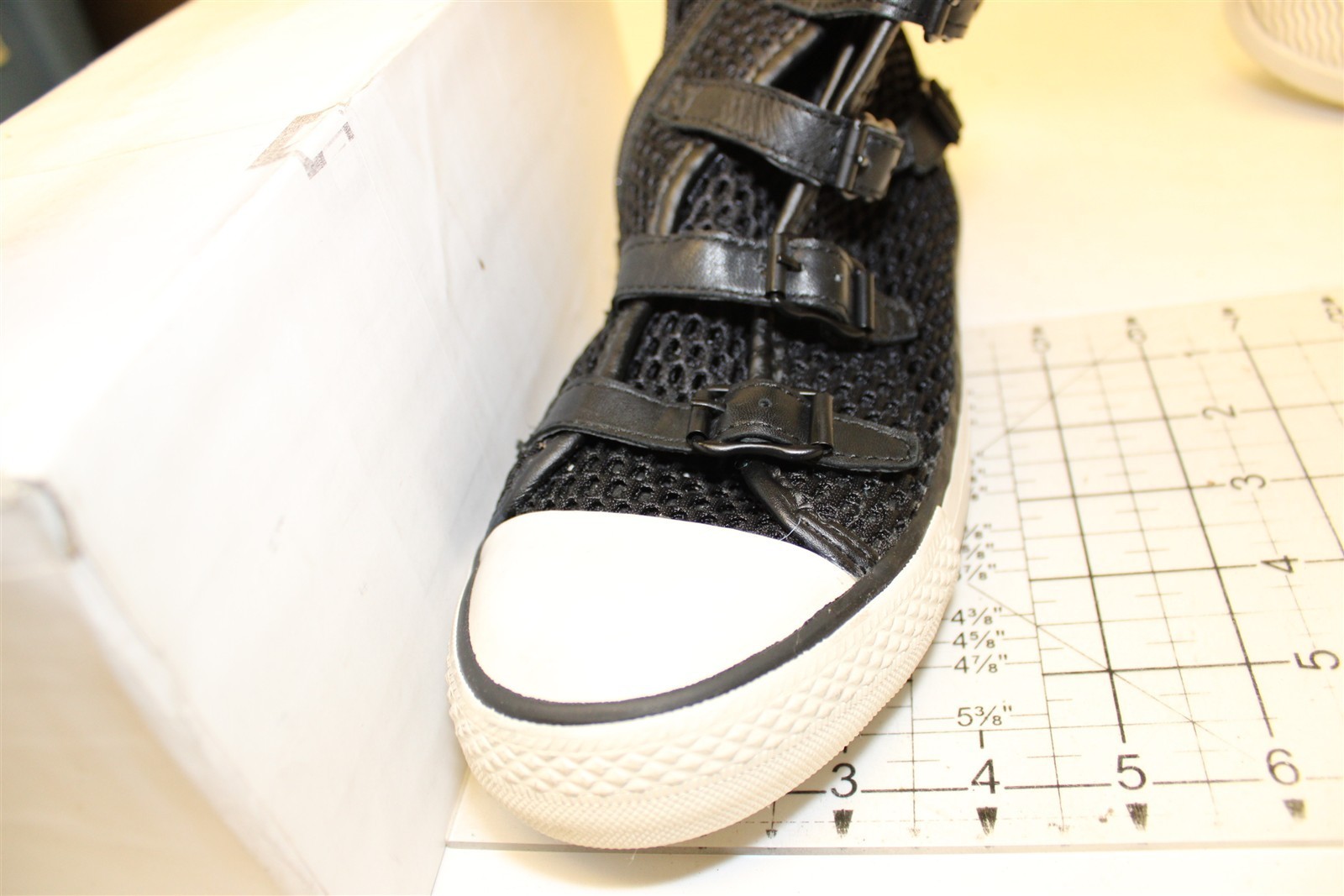 ASH Vanessa High Top Sneaker Women Size 7 38 Black Mesh Buckled Fashion Shoes