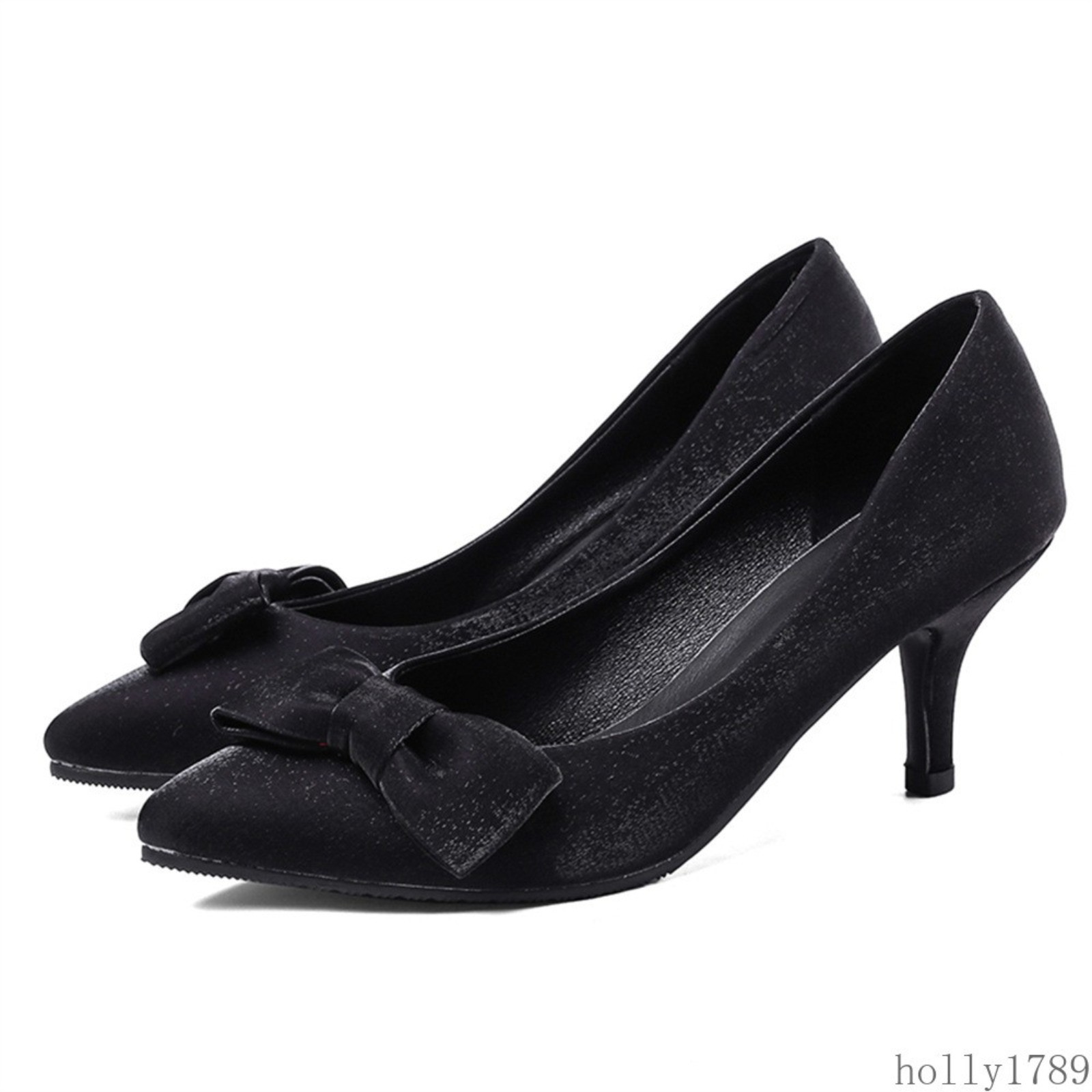 Women’s Satin Bow High Heels Heel Pumps Pointed Toe Slip-On Party Dress Shoes