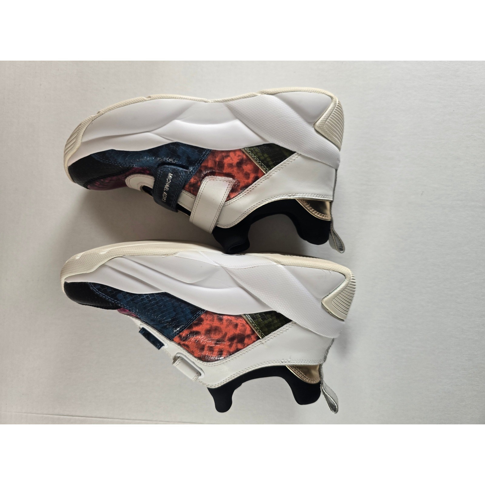 Michael Kors Cosmo Multi Color Snakeskin Embossed Platform Sneakers Straps