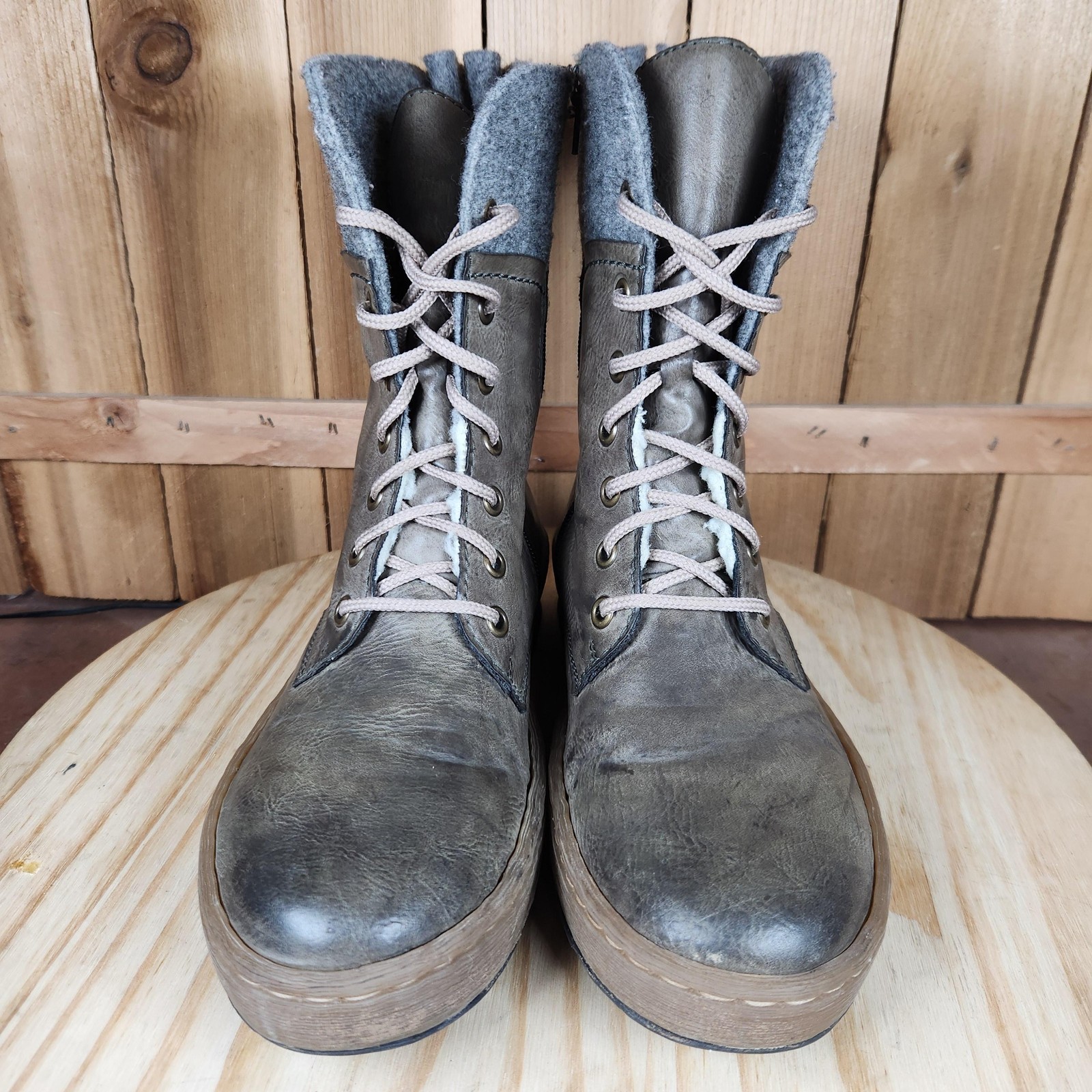 Rieker Felicitas Boots Womens 8.5 39 Gray Mid Calf Lace Up Side Zip Winter