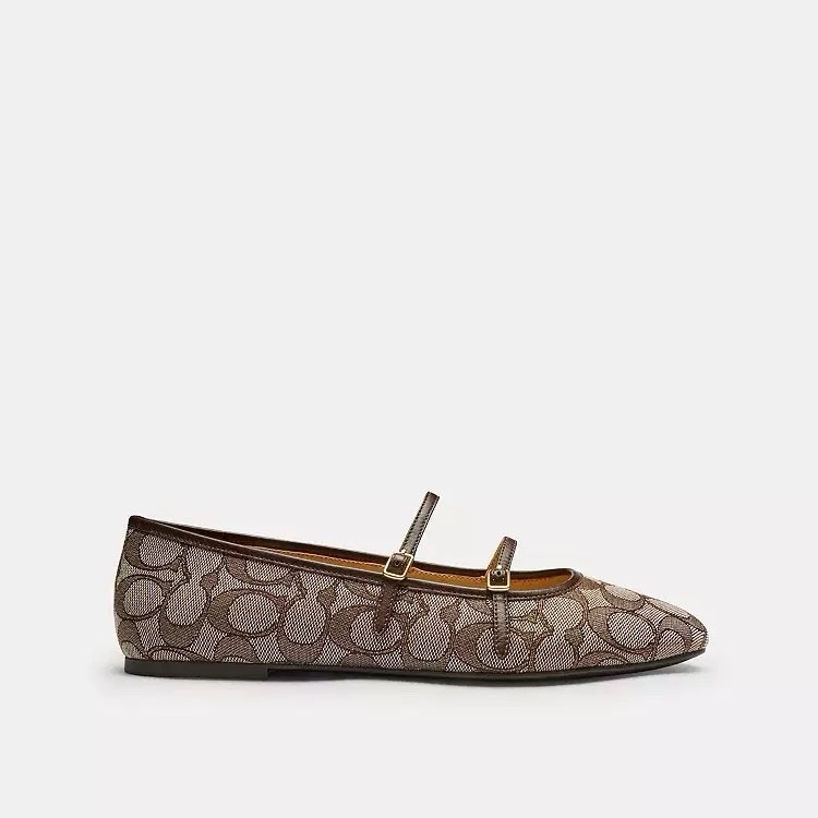 NEW Coach Woman Double Buckle Mary Jane Signature Jacquard Oak/Maple CFG64