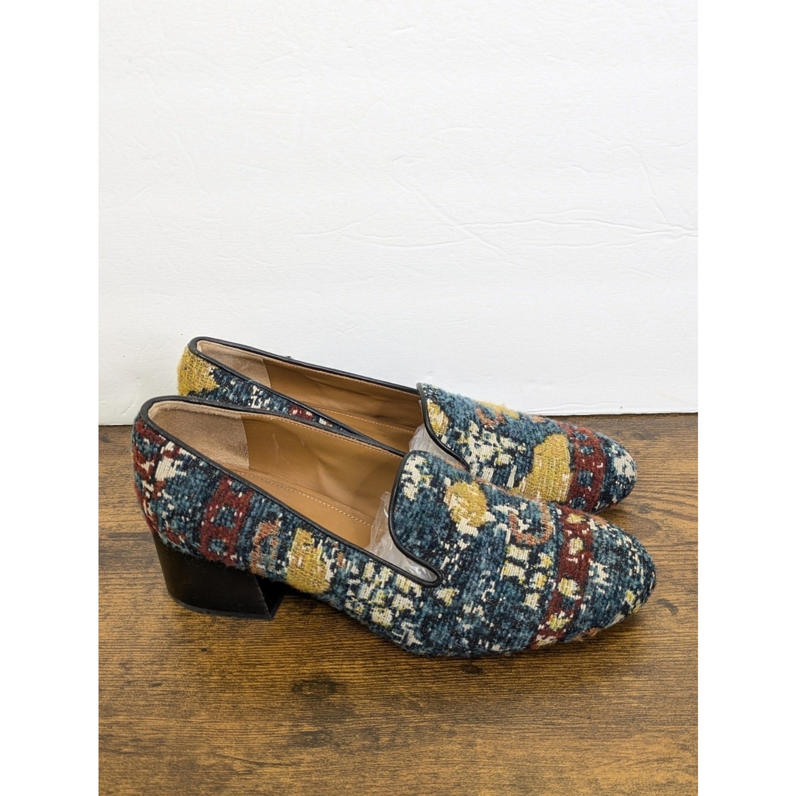 Chloe Kooper Tapestry Tweed Block Heel Loafers Pumps 37 US 7 Textile Brocade