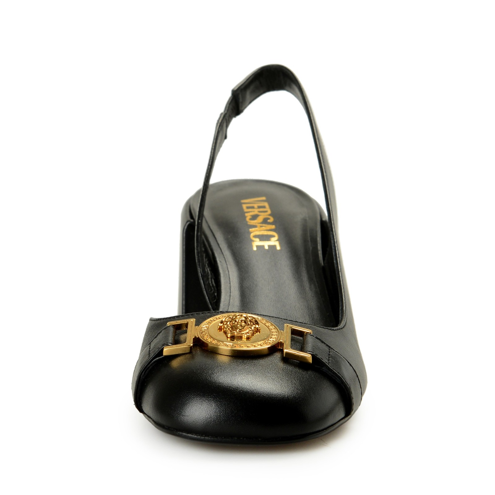 Versace Women’s Leather Gold Medusa Heeled Slingback Pumps Shoes US 6 IT 36