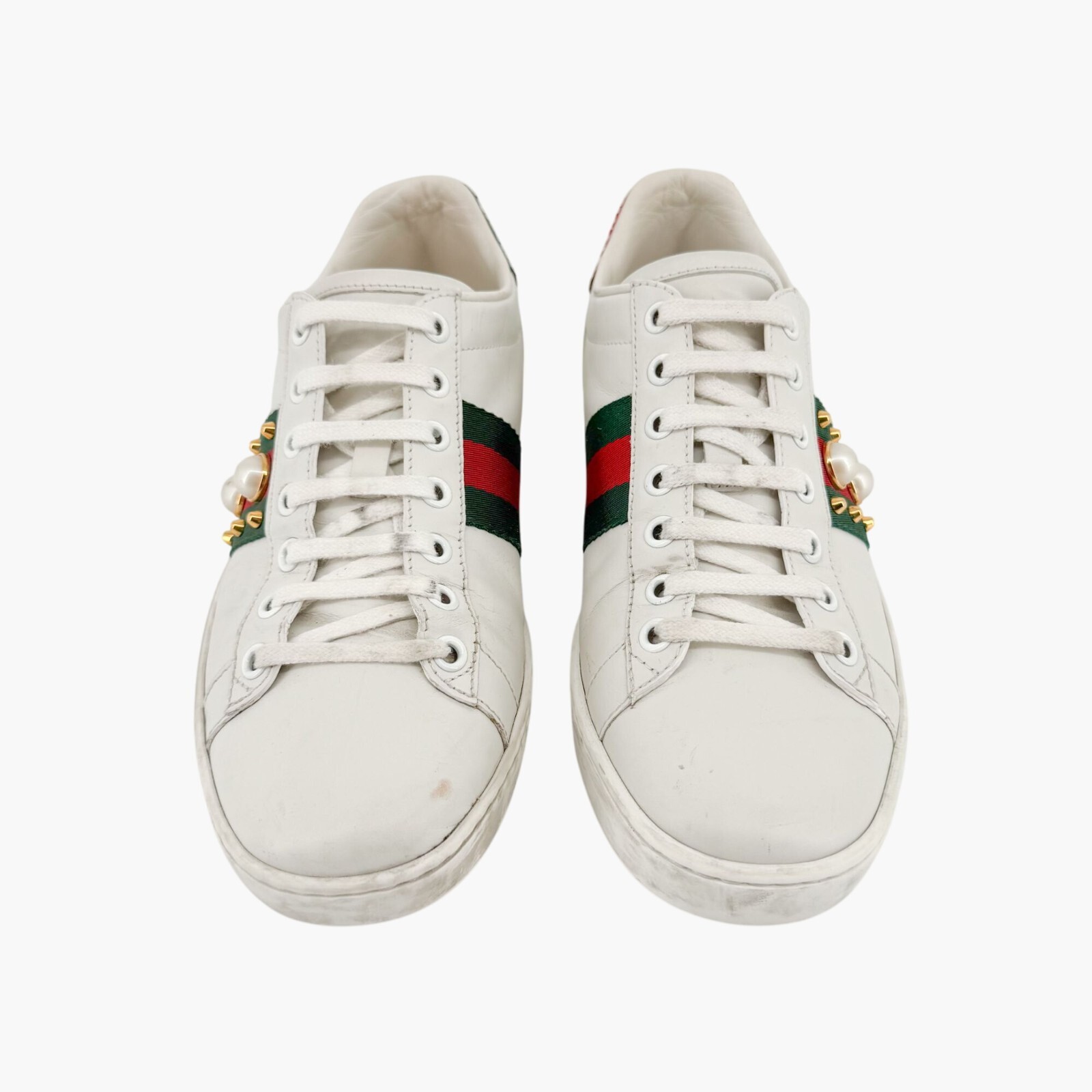 Gucci Ace Pearl Sneakers Size 36.5 US 6.5 White Leather Stud Spike Low Top Shoe