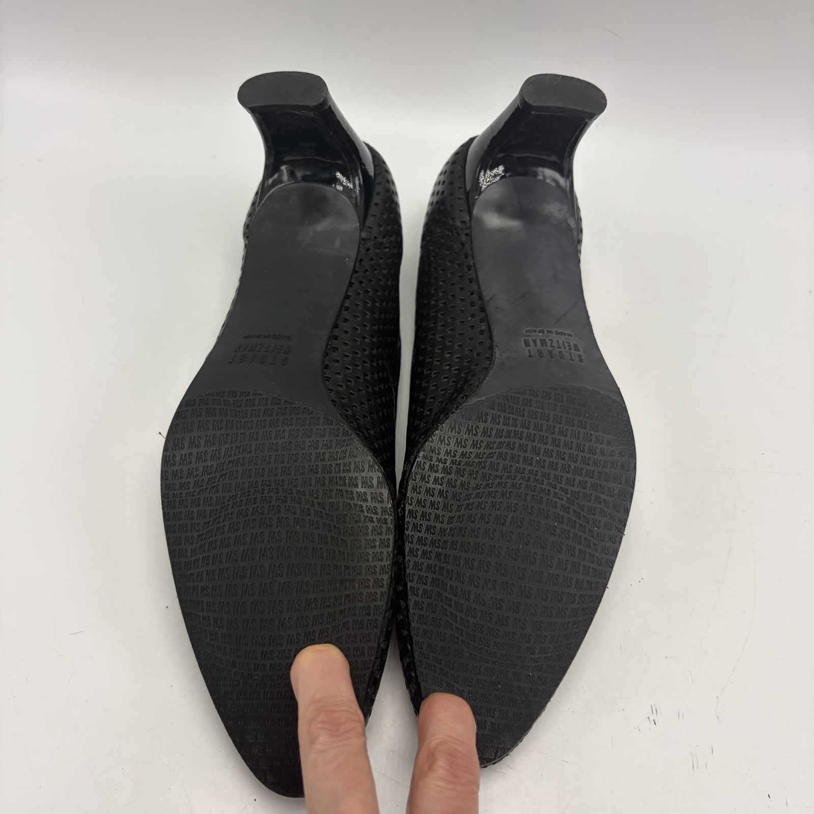 Stuart Weitzman Heels Womens Perforated Black Leather Heels Shoes Read