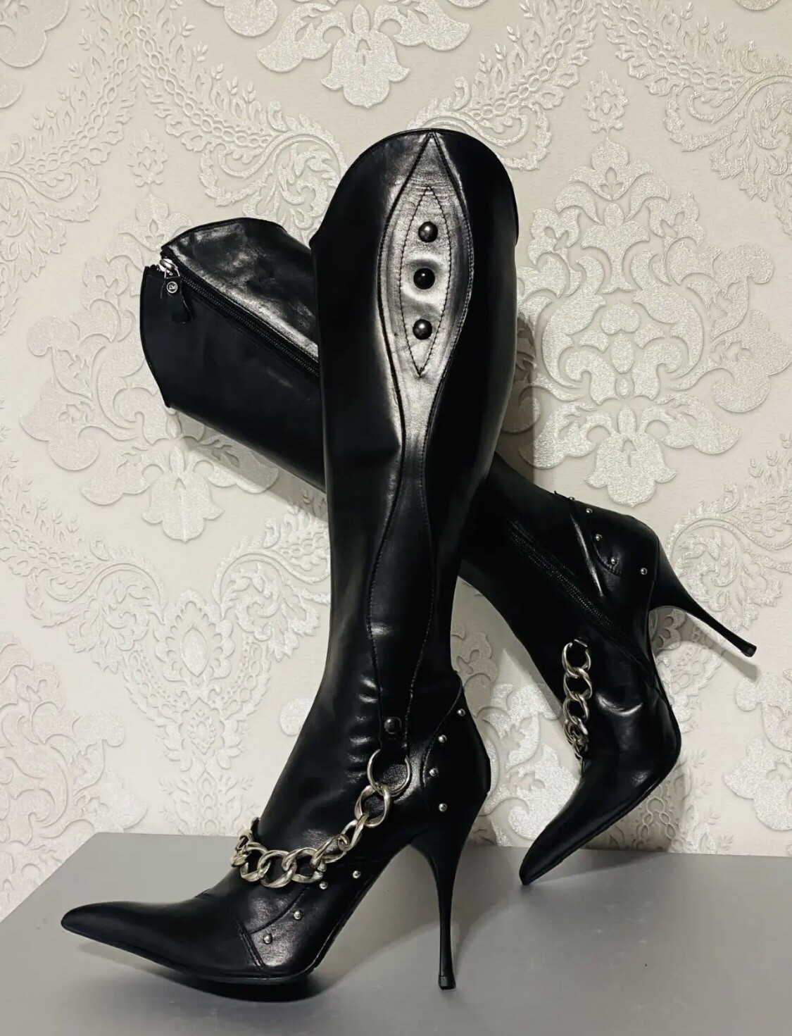 Luca Verdi Women Boots High Heels Black leather Italian Boots Size 39