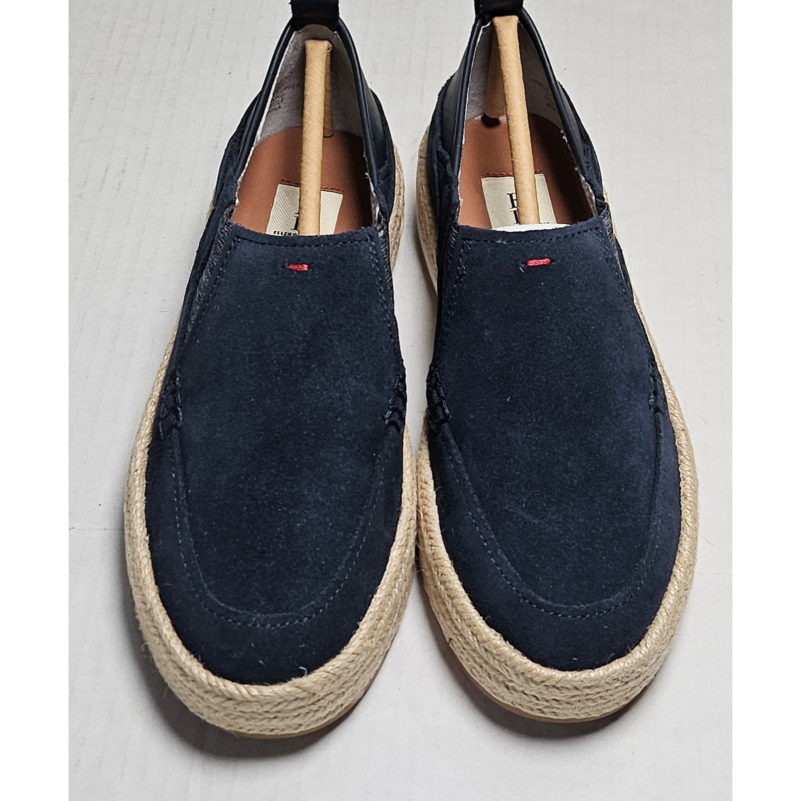 ED Ellen DeGeneres Garance Lagoon Navy Oiled Calf Suede Platform Espadrilles 5.5