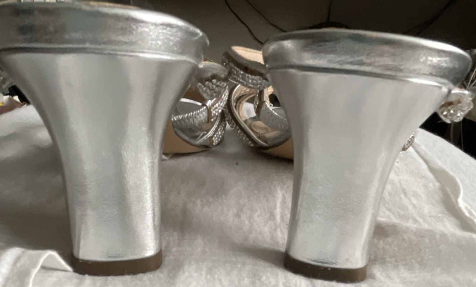 Touch of Nina Rhinestone Strappy Block Heel Sandals Silver
