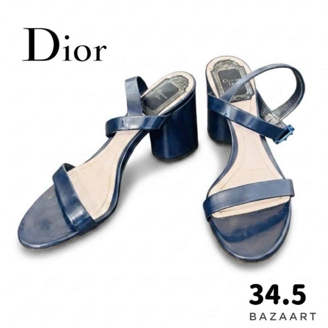 Christian Dior Sandals Navy 34.5 22cm Leather Chunky Heel Women’s Shoes