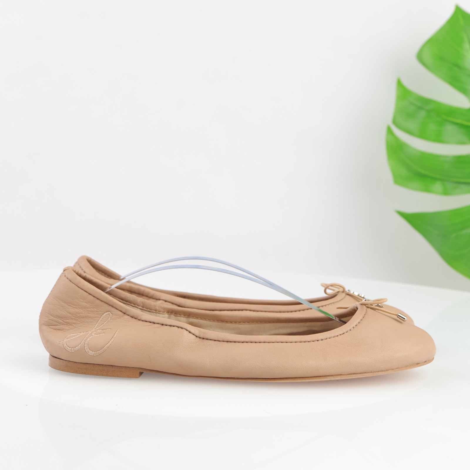 Sam Edelman Womens Felicia Ballet Flat Size 10.5 Tan Nude Leather Shoe Bow Comfy
