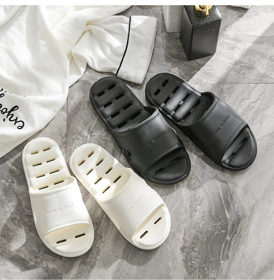 Unisex EVA Non Slip Soft Bottom Leaking Shower Man Woman Home Slippers Punching