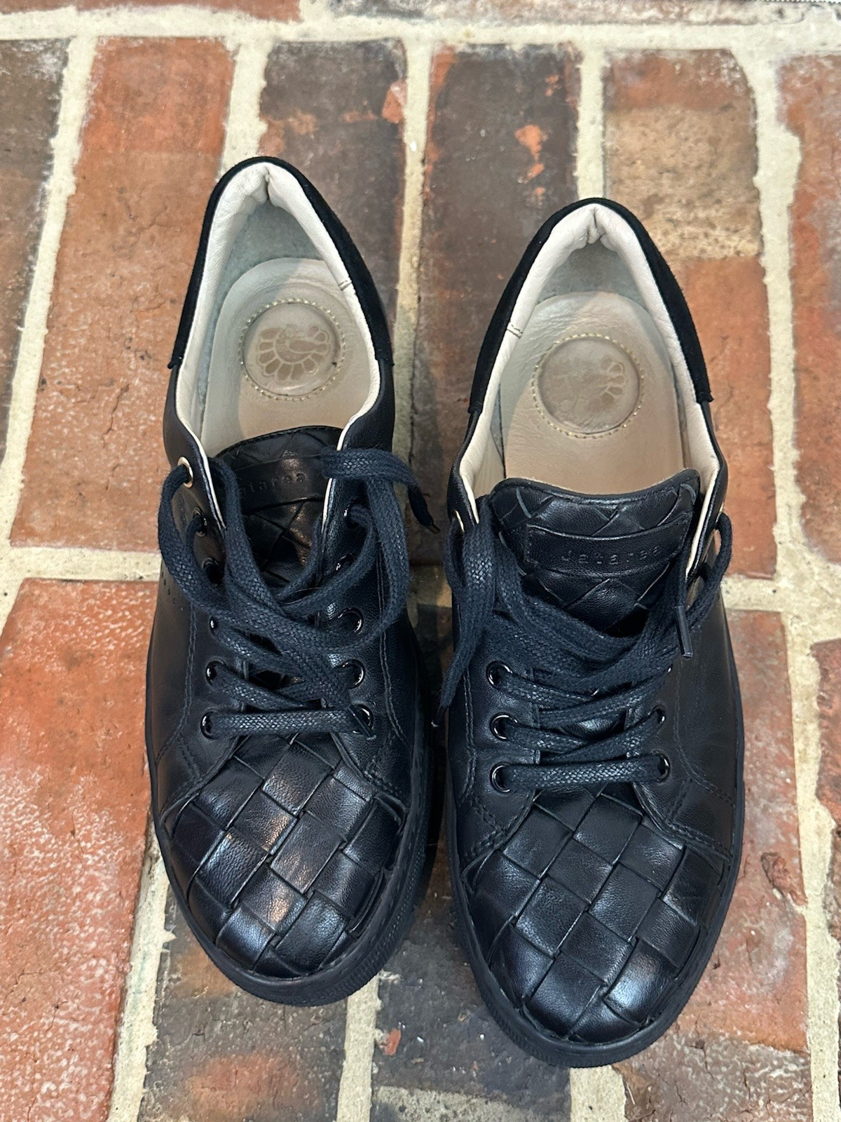 JATAREA Black Leather Sneakers Basket Weave Platform Comfort Shoes Women’s 8