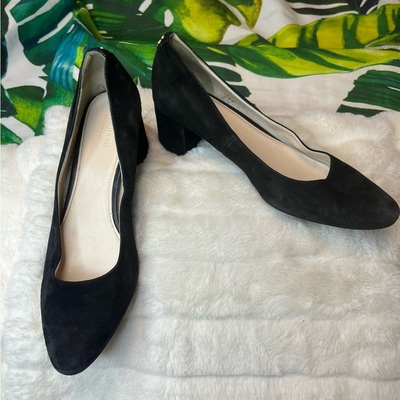 Cole Haan 9B Black Faded Suede Block Preppy City Work Round Toe NYC Classy Heels