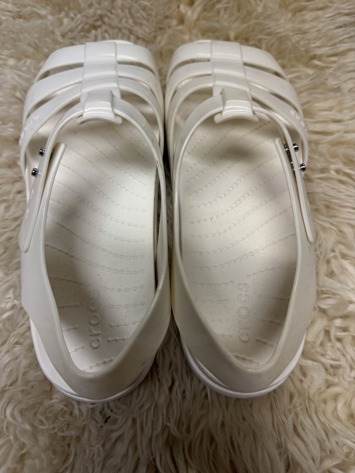 Crocs Tulum Sandals W8 White Platform Slingback Strappy Comfort Shoes
