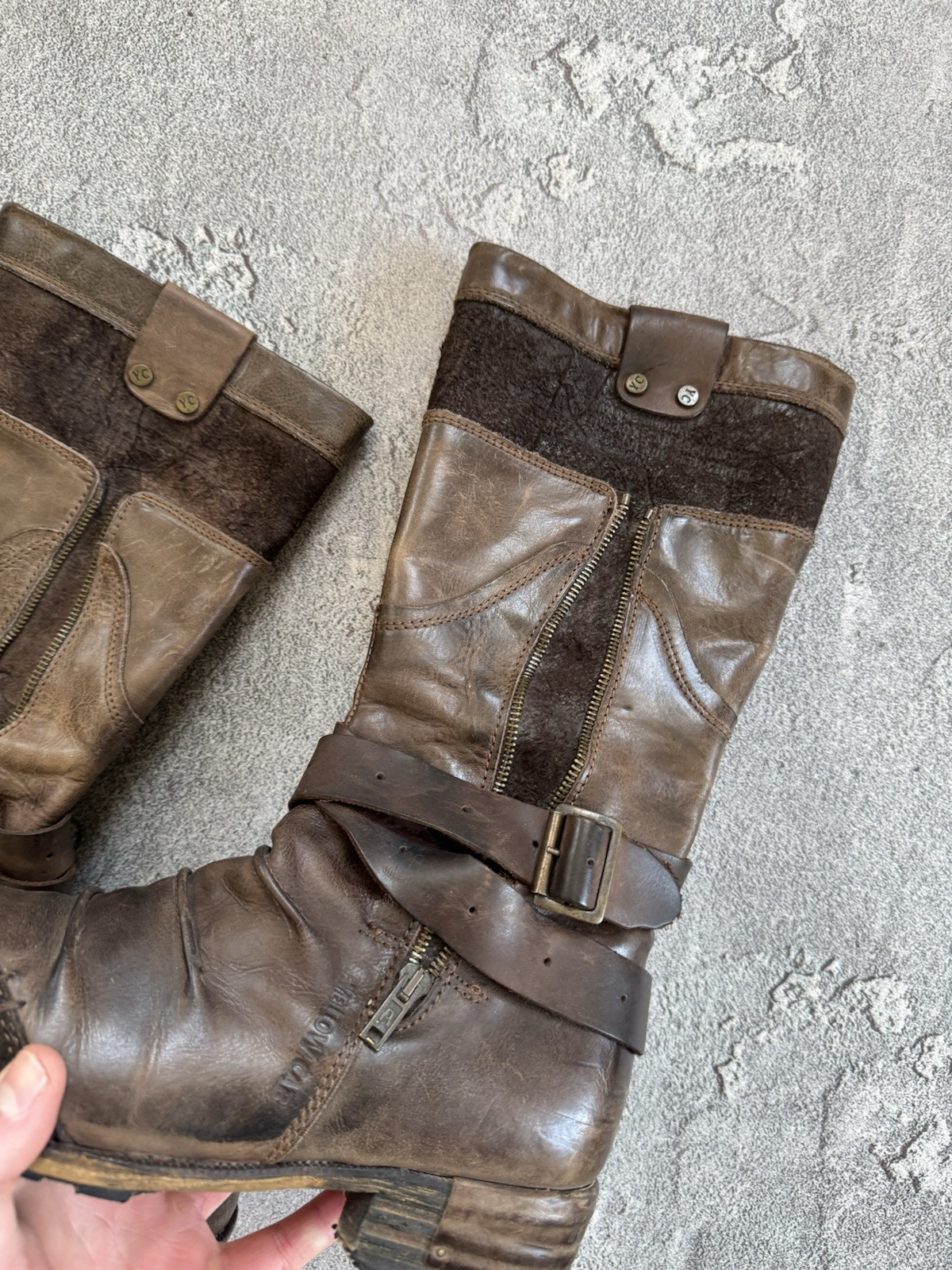 Yellow Cab 40size Brown Leather Western High Boots Shoes Cowboy Biker Motorcycle