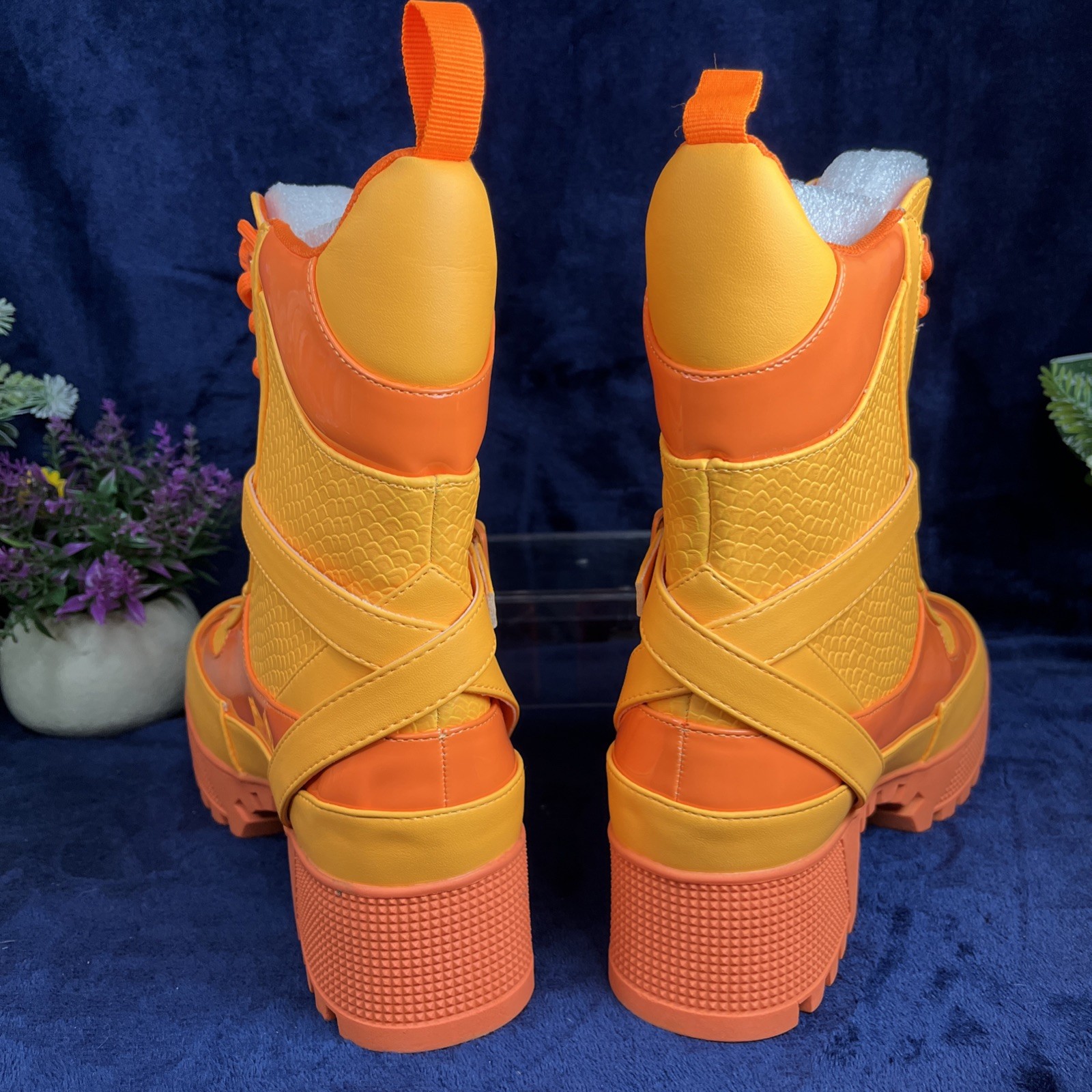 Cape Robbin Hot Rod Neon Orange Chunky Combat Boot US 10 Festival Streetwear NEW
