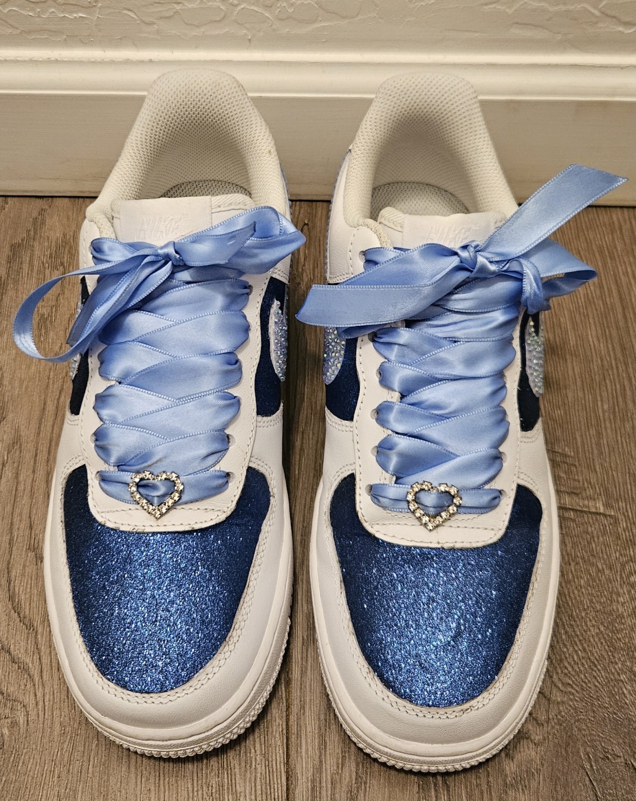 Nike Air Force 1 ’07 Custom Sz 7.5 Blinged Royal Rhinestone Glitter Wedding