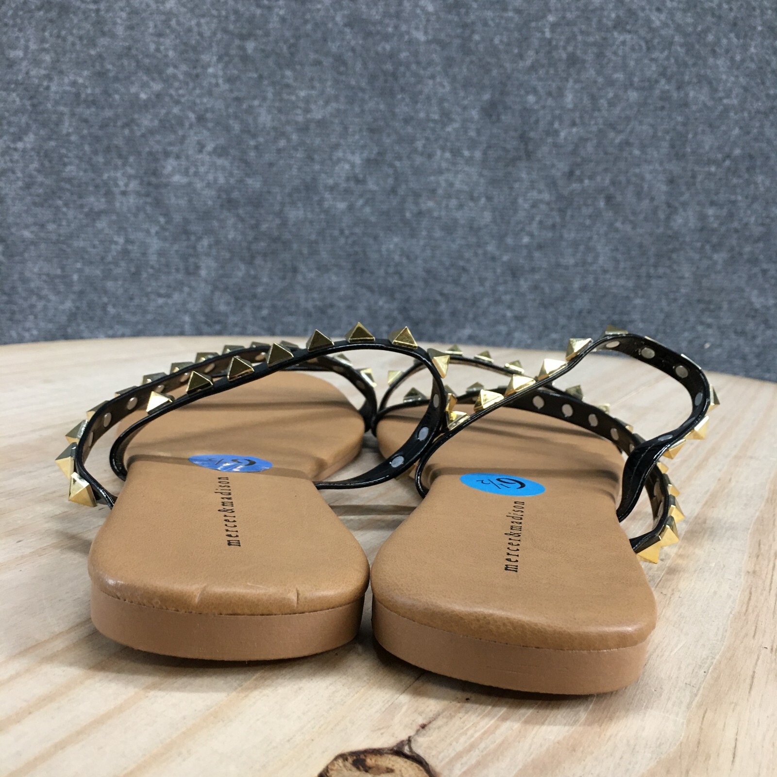 Mercer And Madison Sandals Womens 6.5 Studded ZStrap Slip On Flats Slide Brown