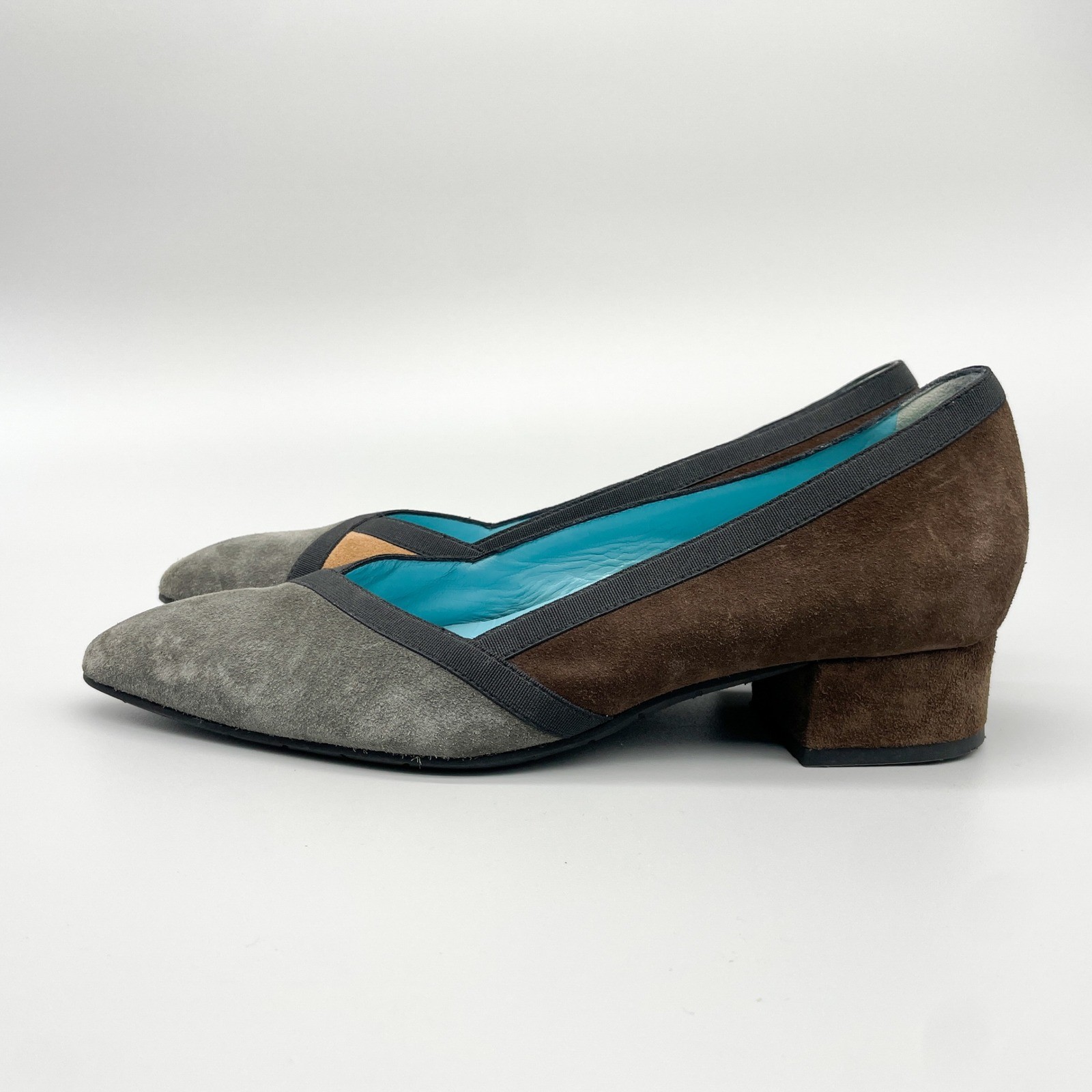 Thierry Rabotin Womens 38 8 Suede Colorblock Pointed Toe Heel Pumps Brown Gray
