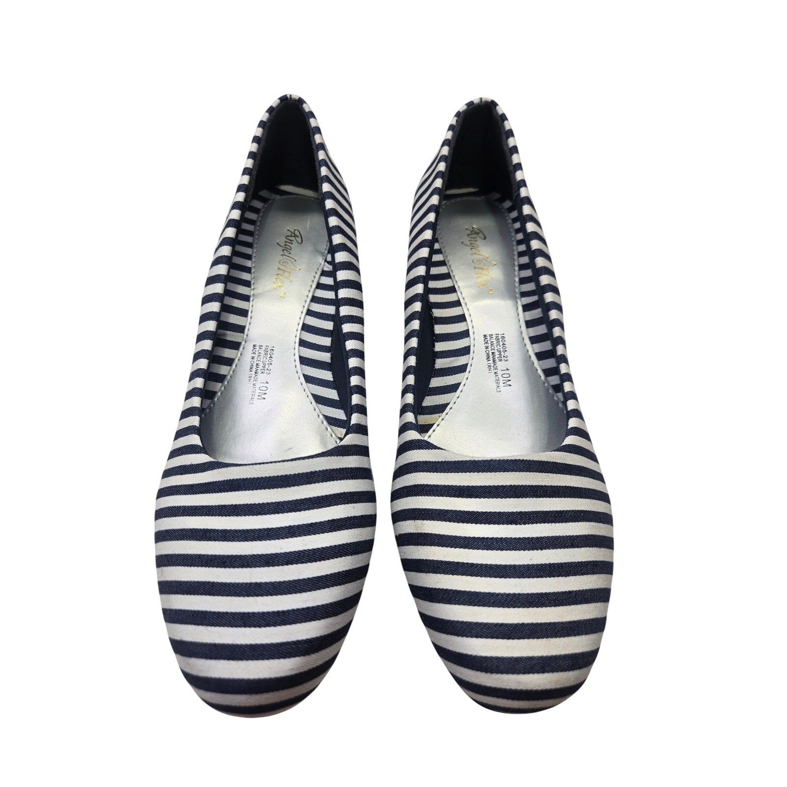 Angel Flex by Beacon Womens Navy White Striped Kitten Heel Pumps 10M Nautical