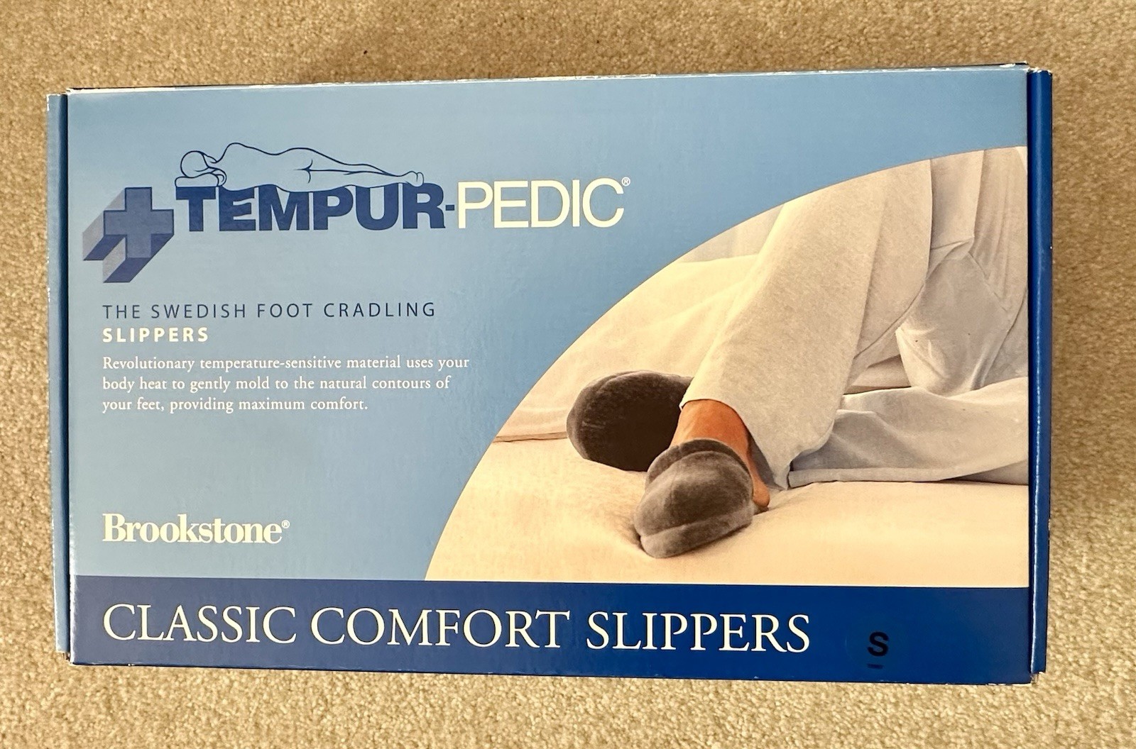BROOKSTONE TEMPUR-PEDIC CLASSIC COMFORT SLIPPER VELOUR GRAY 7-8 M, 8 1/2-10 W
