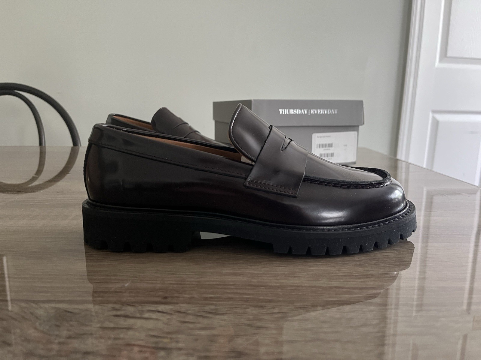 Thursday Patent Leather Burgundy Loafers, Women’s Size 6, Made In Portugal