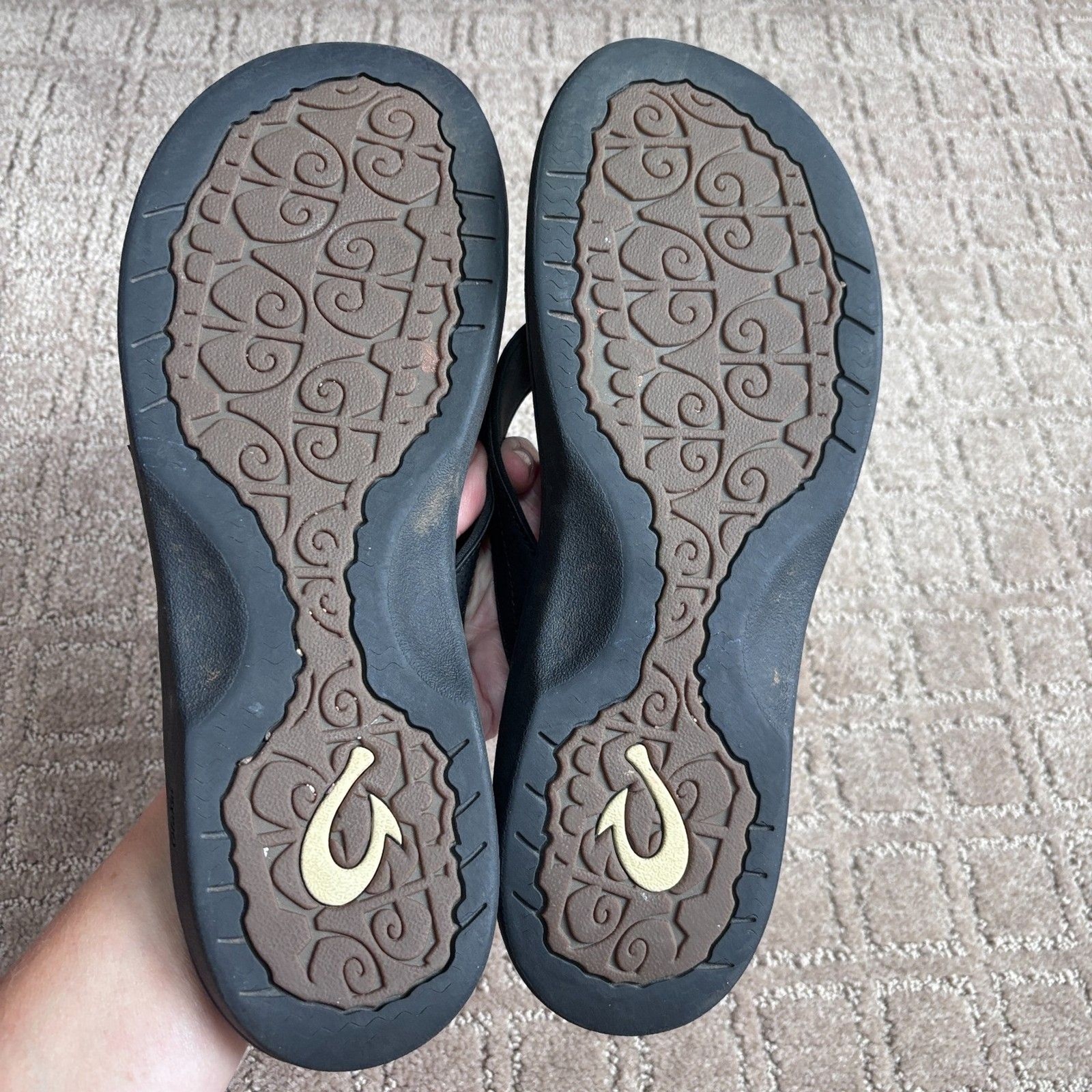 Olukai Ohana Flip Flop Sandals Women’s 10 Black Casual Travel Vacation Comfort