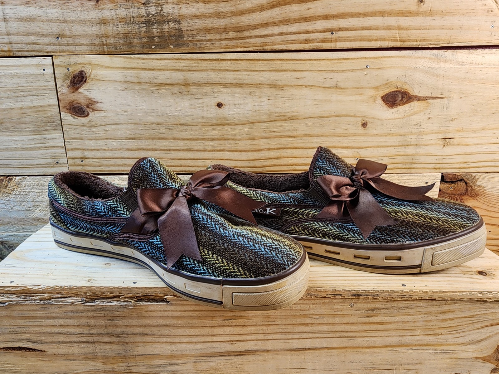 Michelle K Womens Size 10 Slip On Colorful Herringbone Shoes
