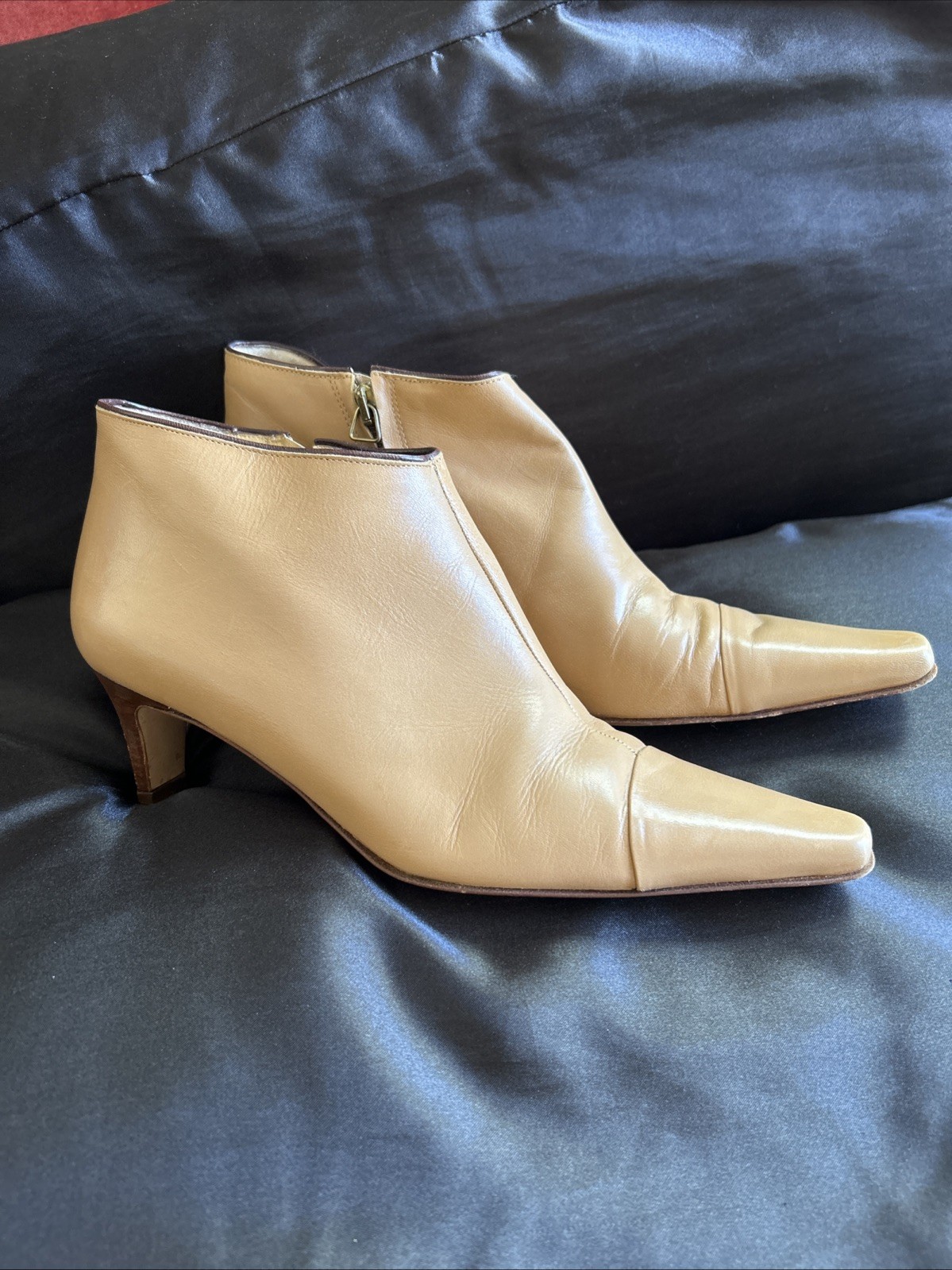 Kate Spade Sophie Beige Camel Soft Leather Booties Shoes 7.5 M Made In Italy Y2K