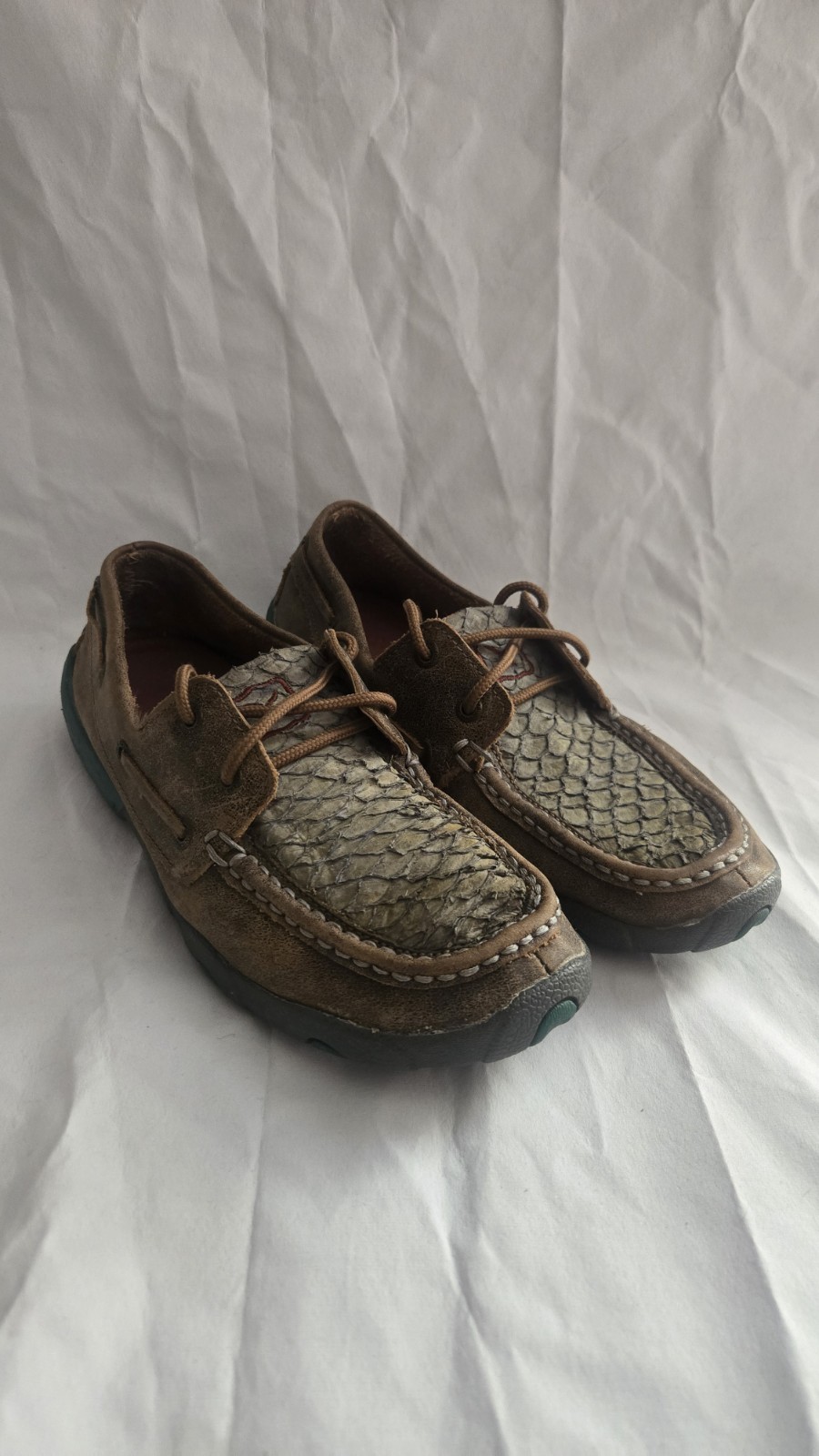 Twisted X Women’s Brown Leather Fish Scale Driving Mocs Shoes WDM0067 Sz [ 7 1/2