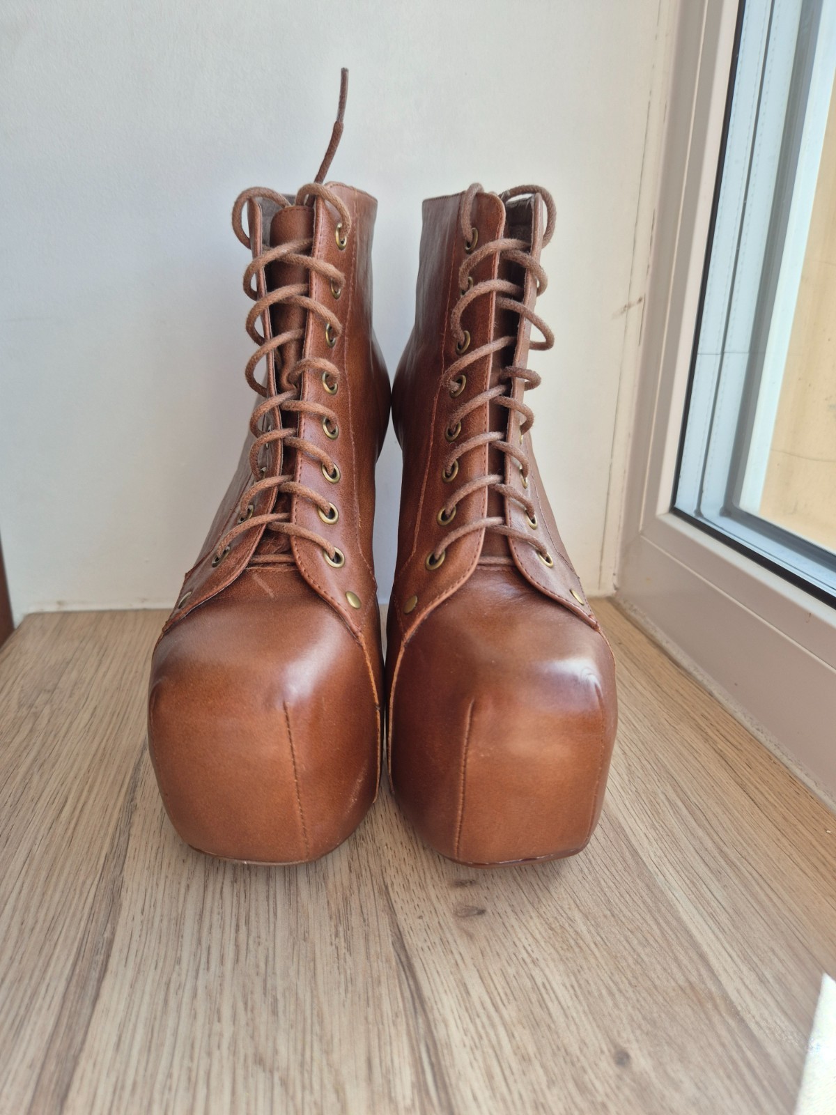Jeffrey Campbell Lita Boots Women’s US 8M Brown Leather Platform Ankle Boots