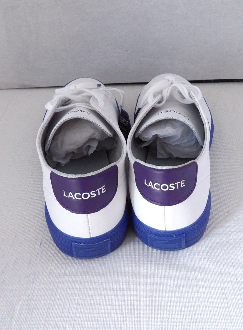 NWOB Authentic LACOSTE White/Purple Leather Women’s Sneakers Size 9 M