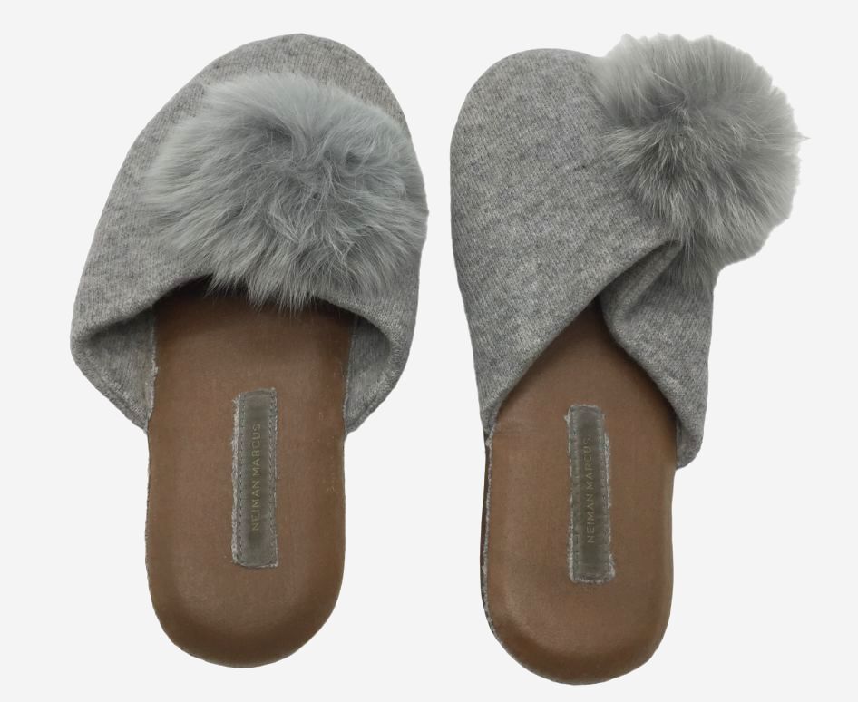 $165 Neiman Marcus Women’s Gray Cashmere Cable Slide Slipper Shoes Size US S