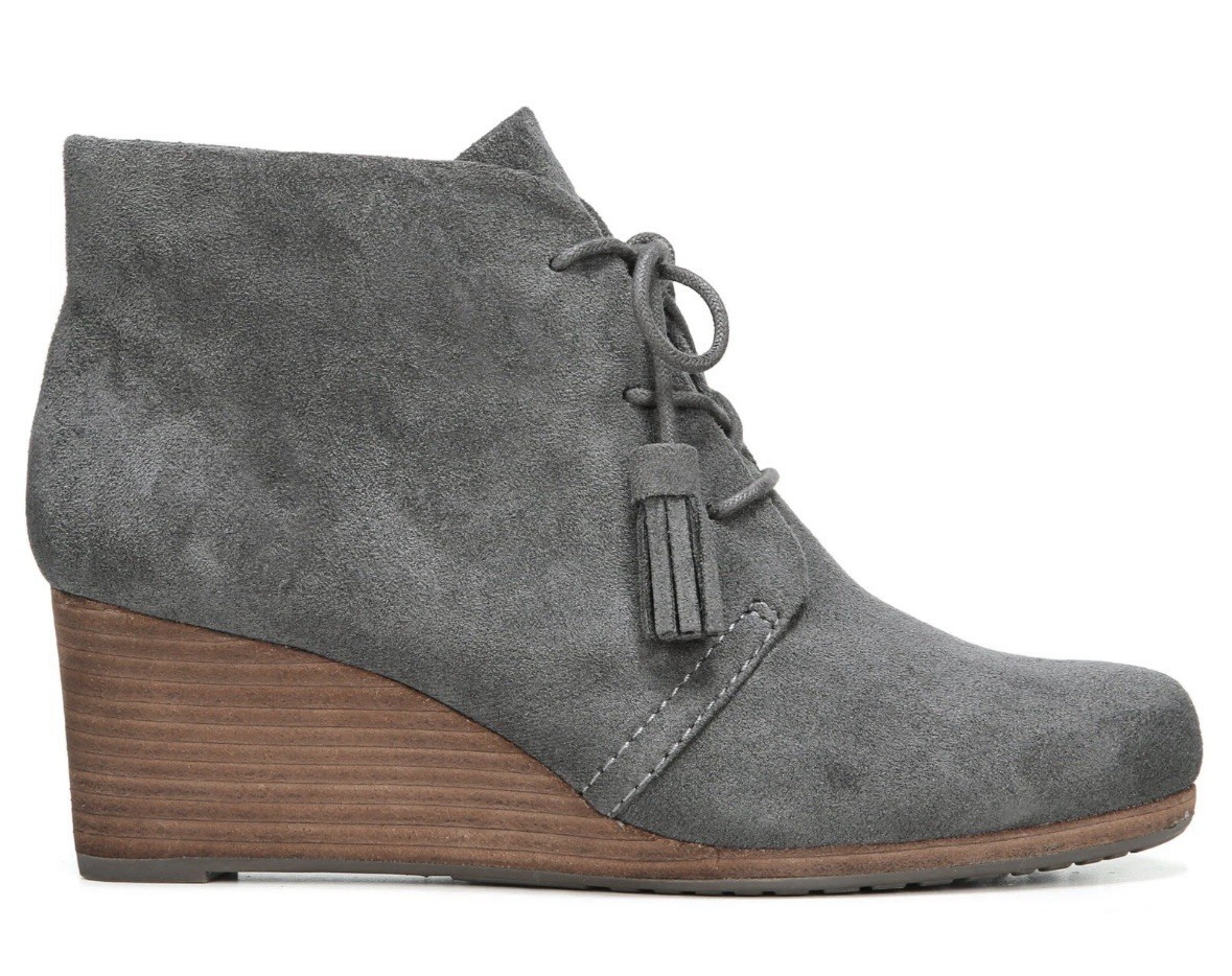 Dr Scholls Dakota Womens 11 Wedge Ankle Bootie Dark Grey Microfiber Cute