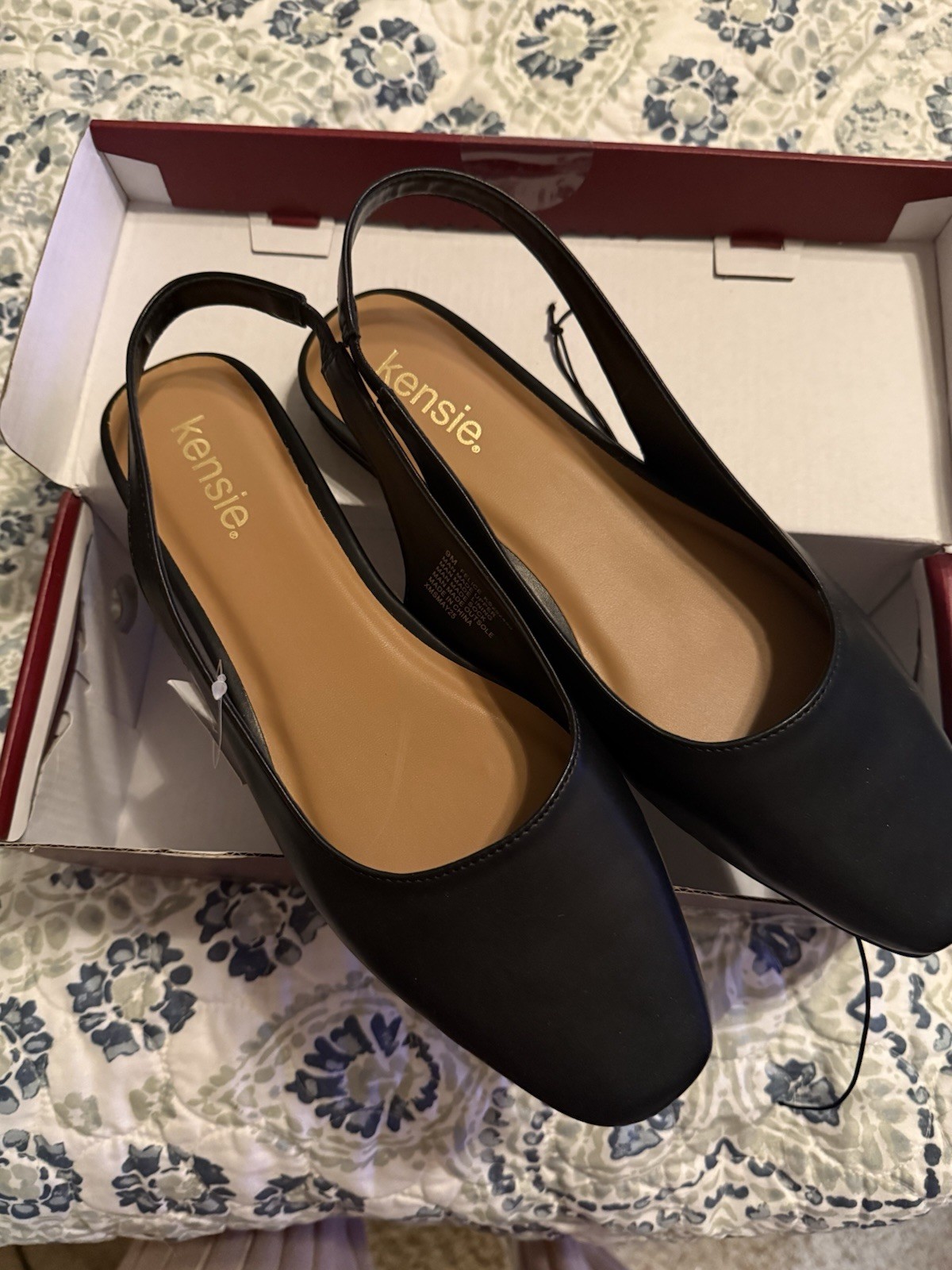 Kensie Black Slingback Flats Square Toe Synthetic Strap M Width US 9 EU 39